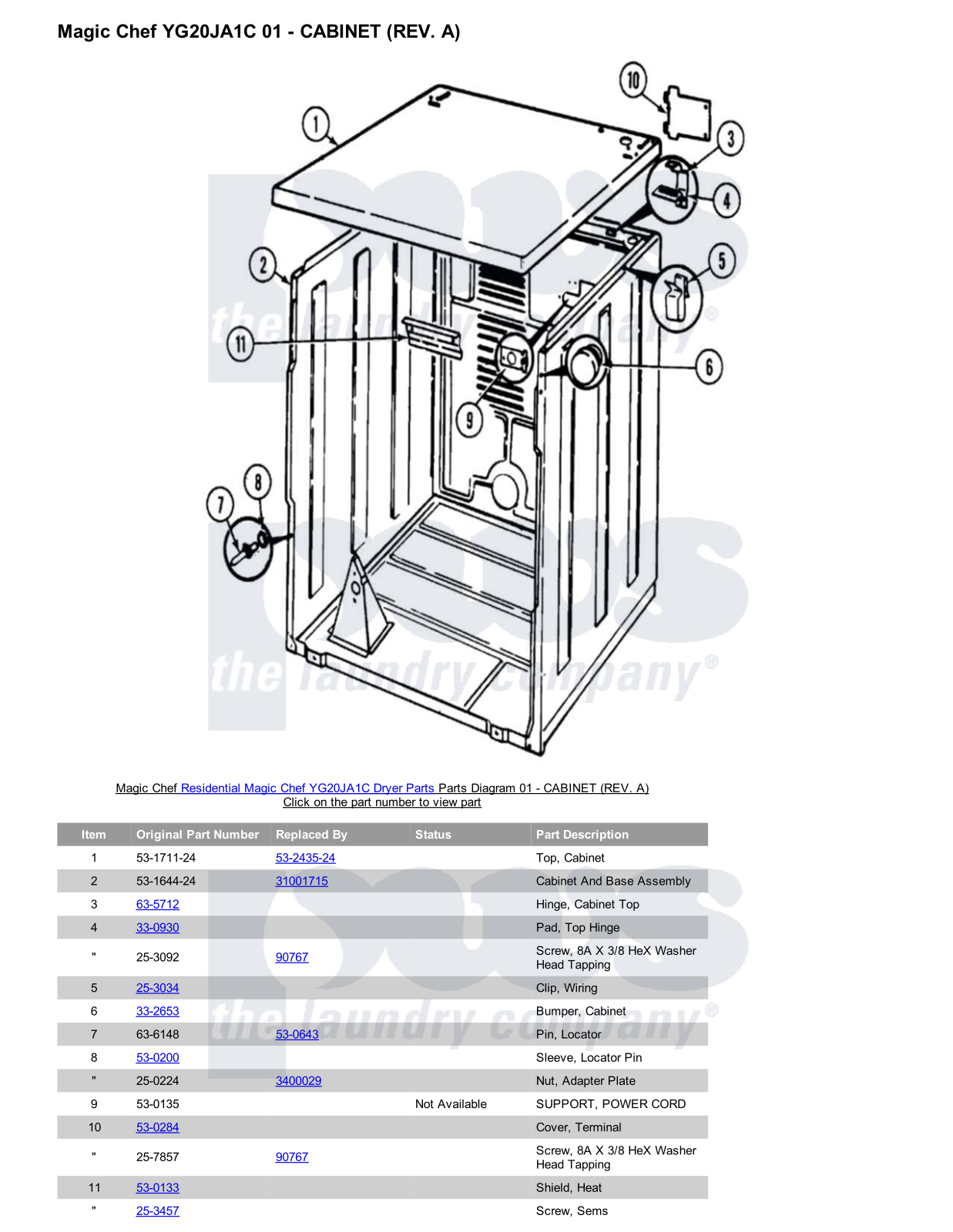 Magic Chef YG20JA1C Parts Diagram