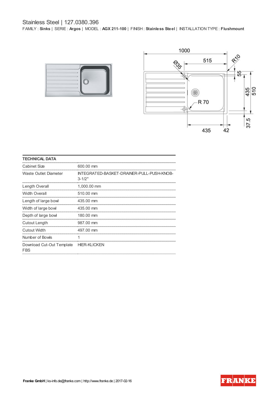 Franke 127.0380.396 Service Manual