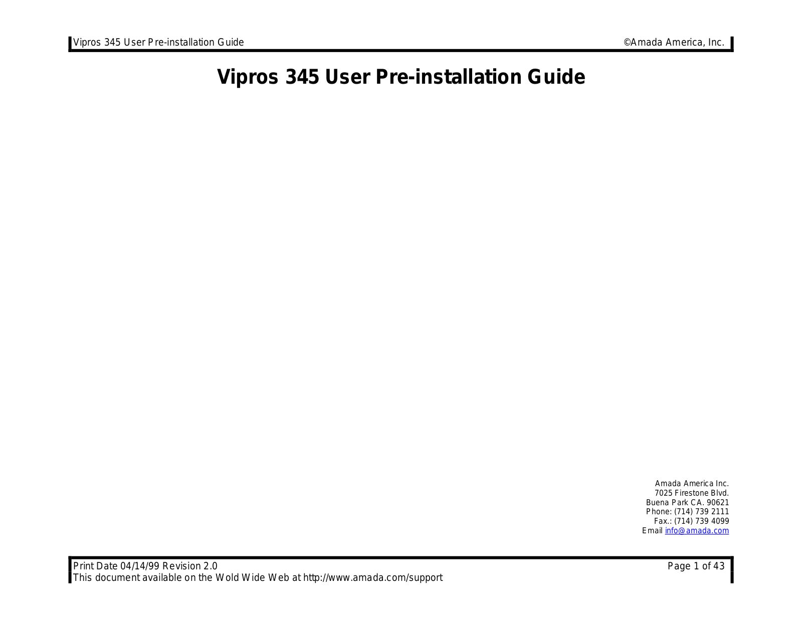 amada 345 Installation Guide