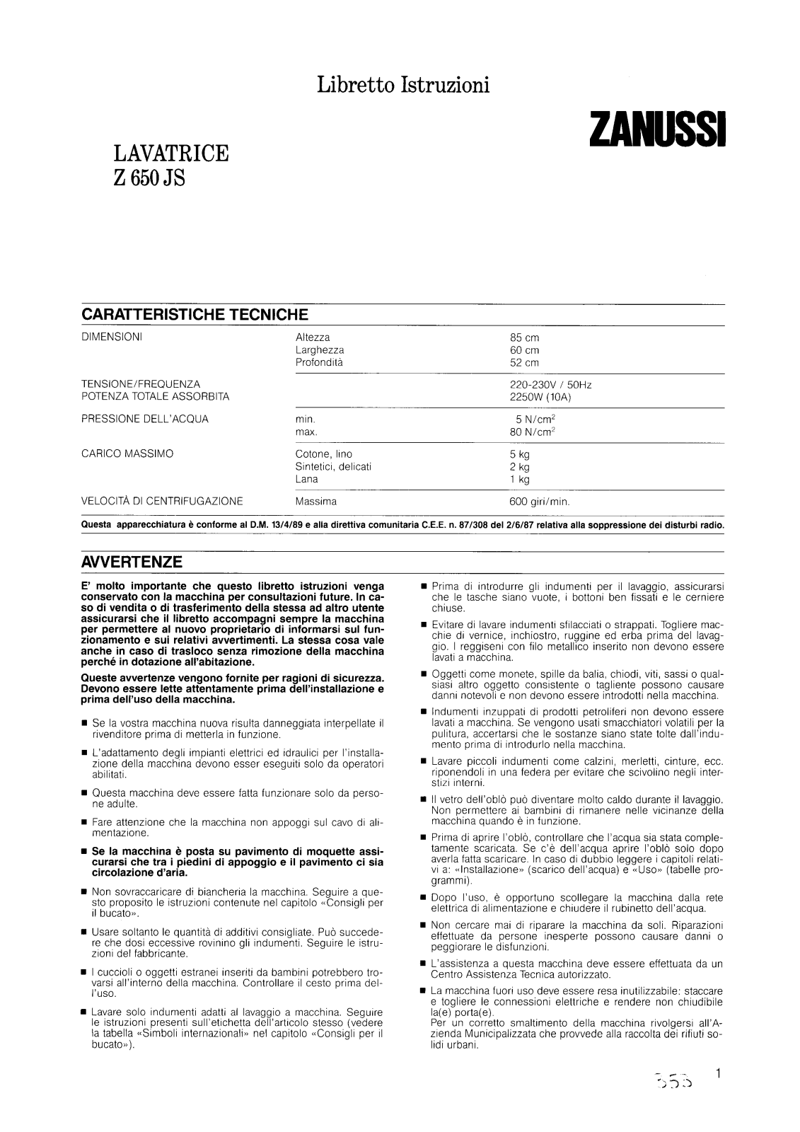 Zanussi Z650JS User Manual