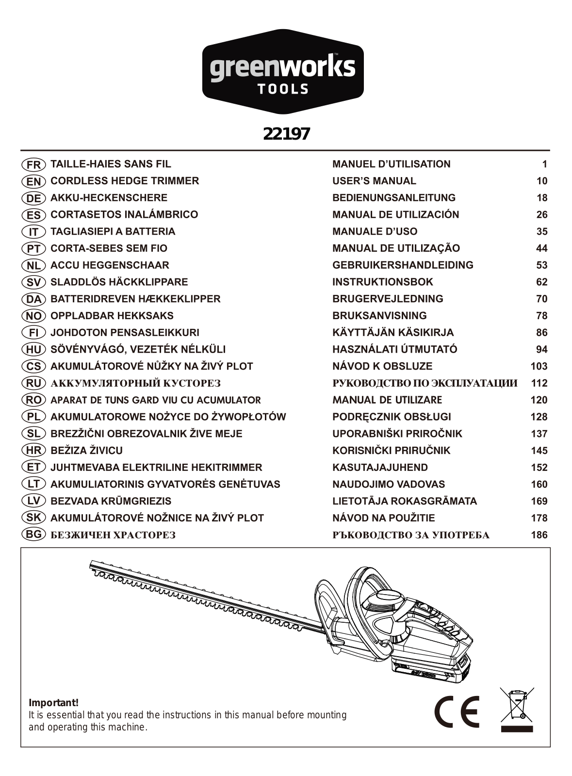 Greenworks 22197 User Manual