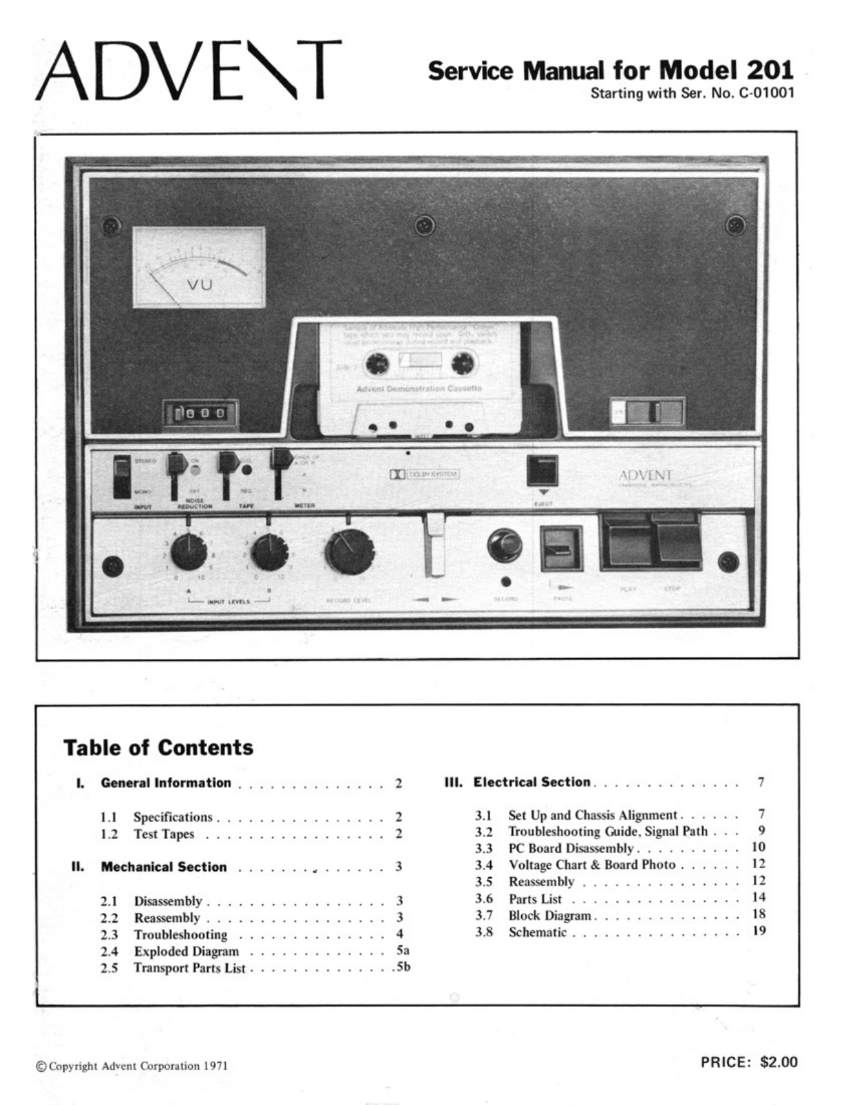 Advent 201 Service manual