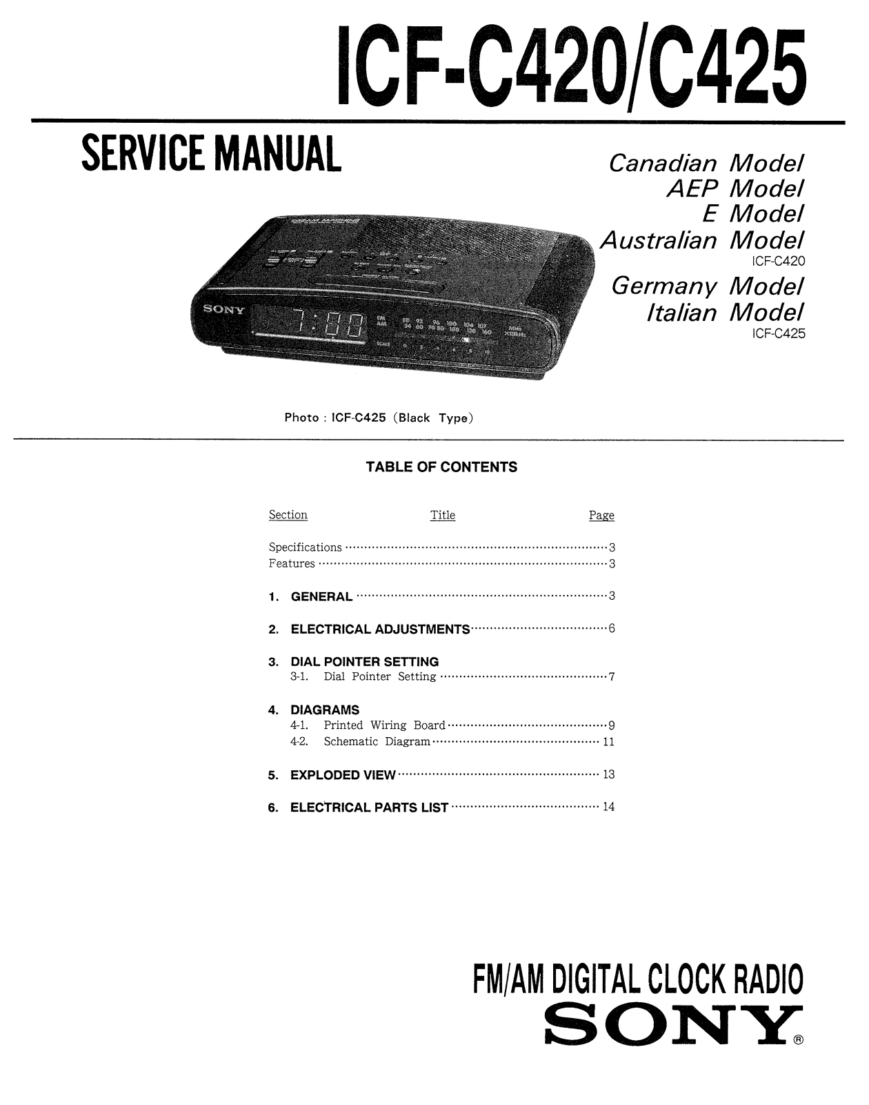 Sony ICFC-425 Service manual