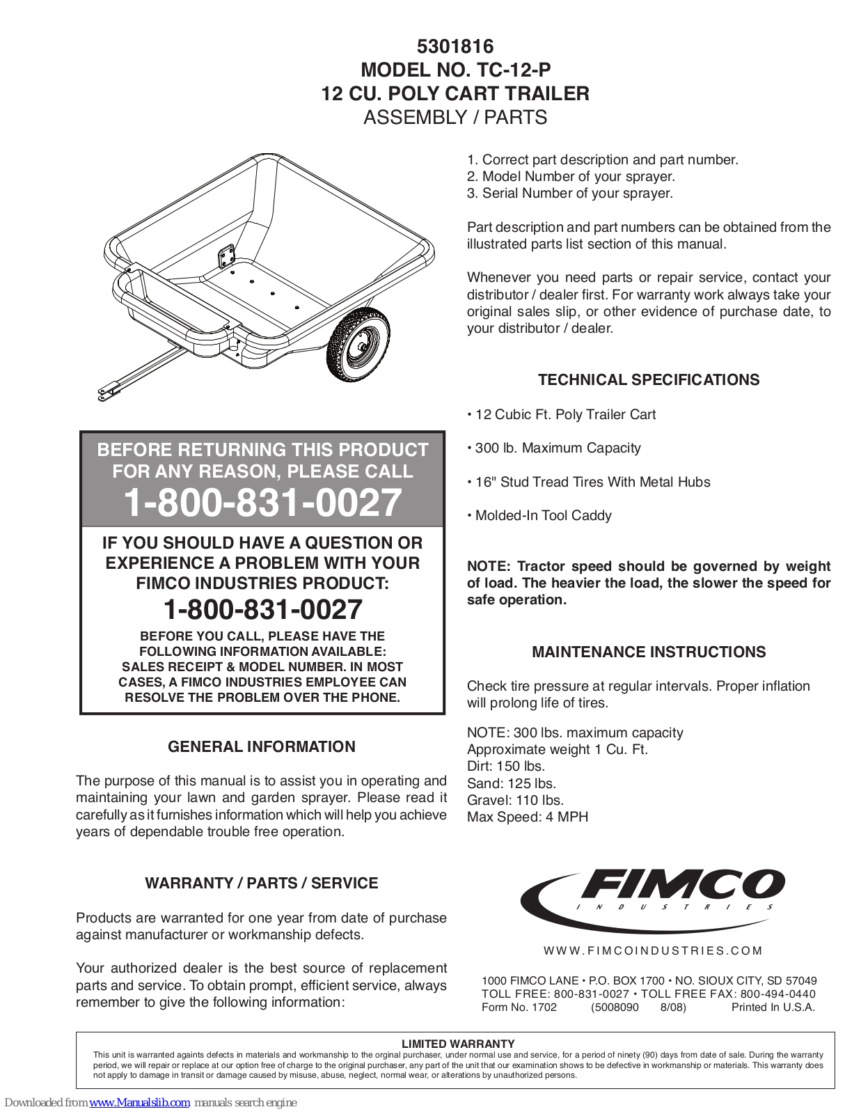 Fimco TC-12-P Assembly / Parts