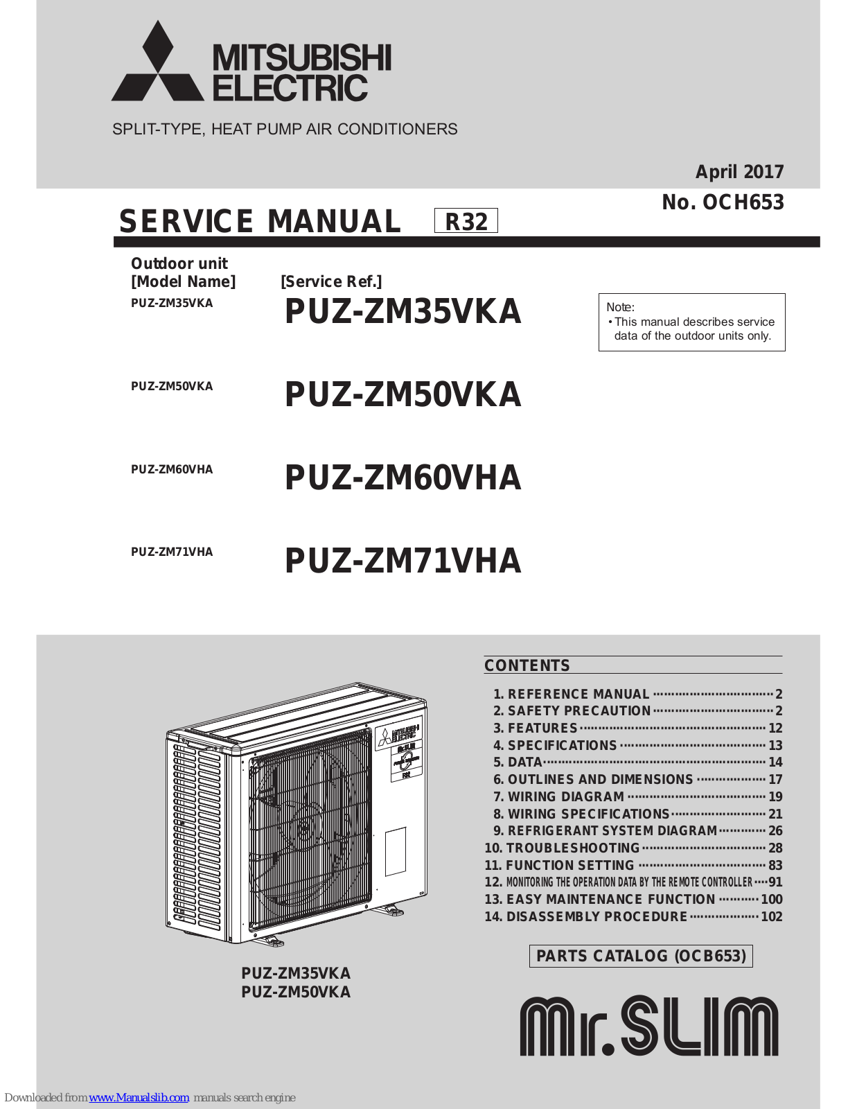 Mitsubishi Electric PUZ-ZM35VKA, PUZ-ZM50VKA, PUZ-ZM60VHA, PUZ-ZM71VHA Service Manual