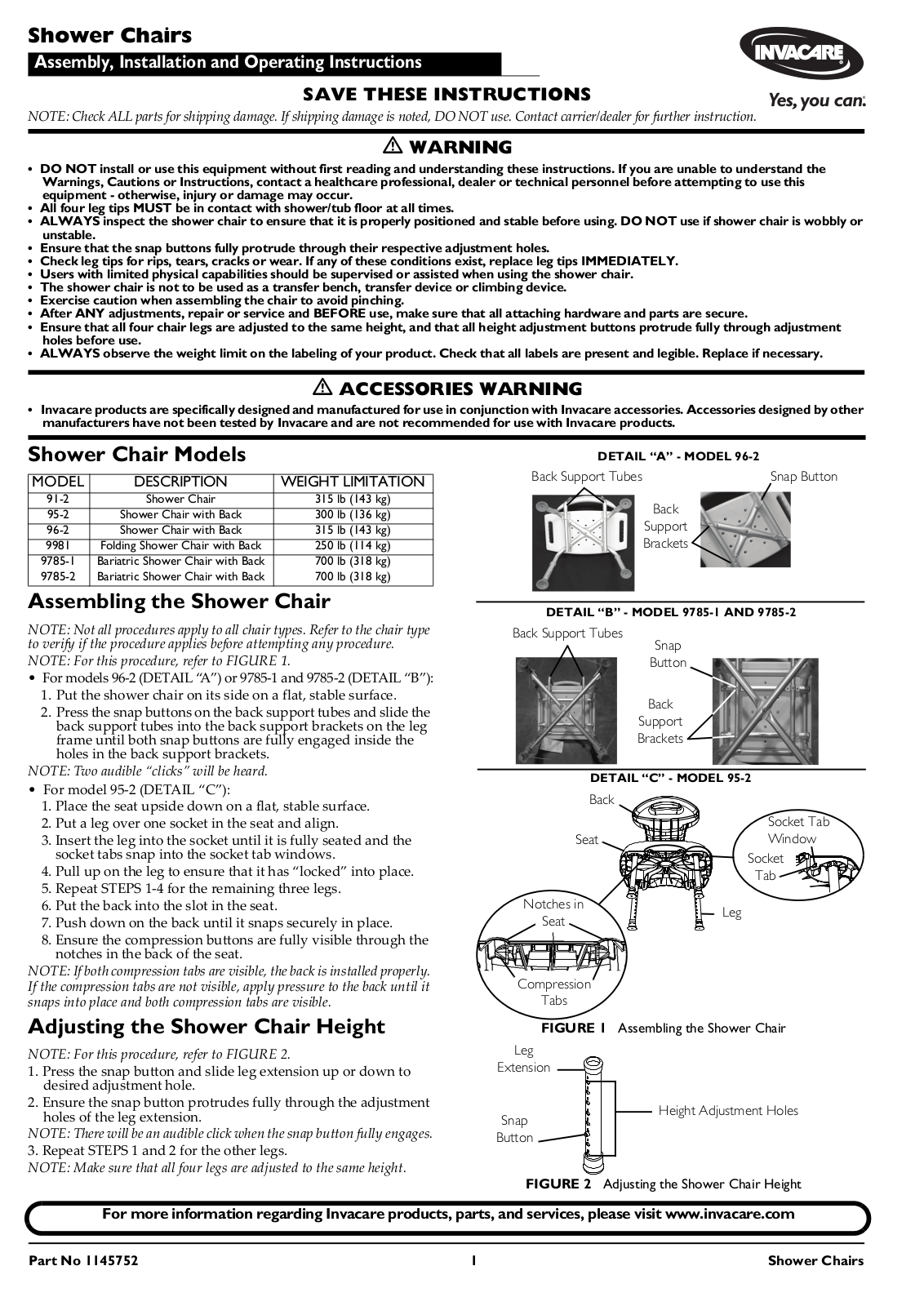 Invacare 1145752 1 User Manual