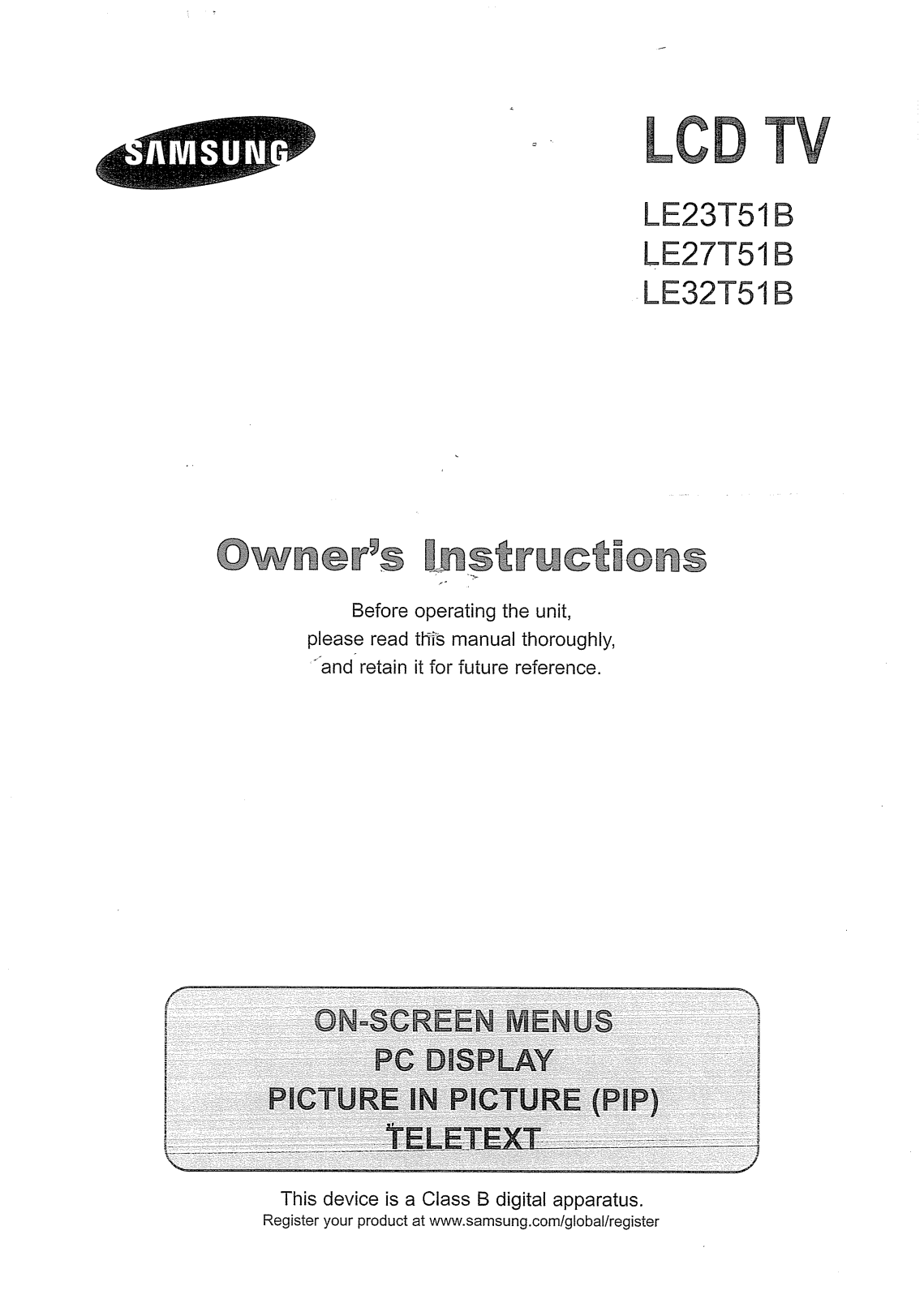 Samsung LE-32 T51 User Manual
