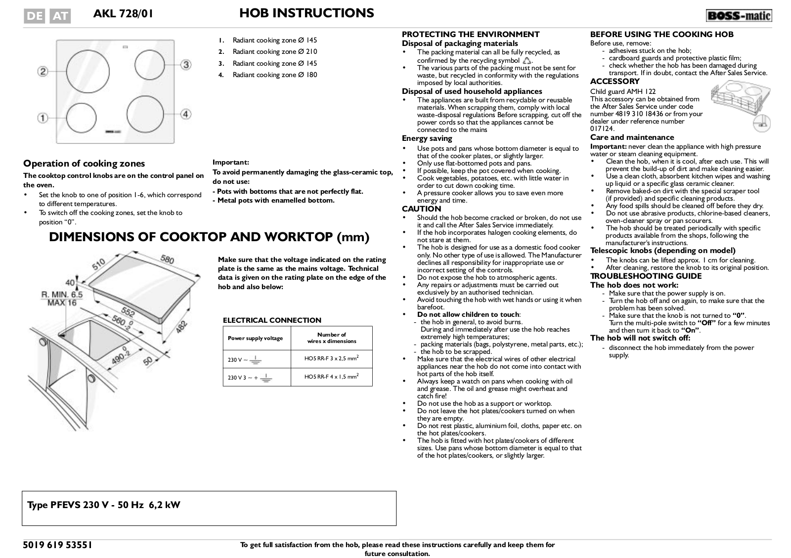 Whirlpool AKL 728/01 PROGRAM CHART