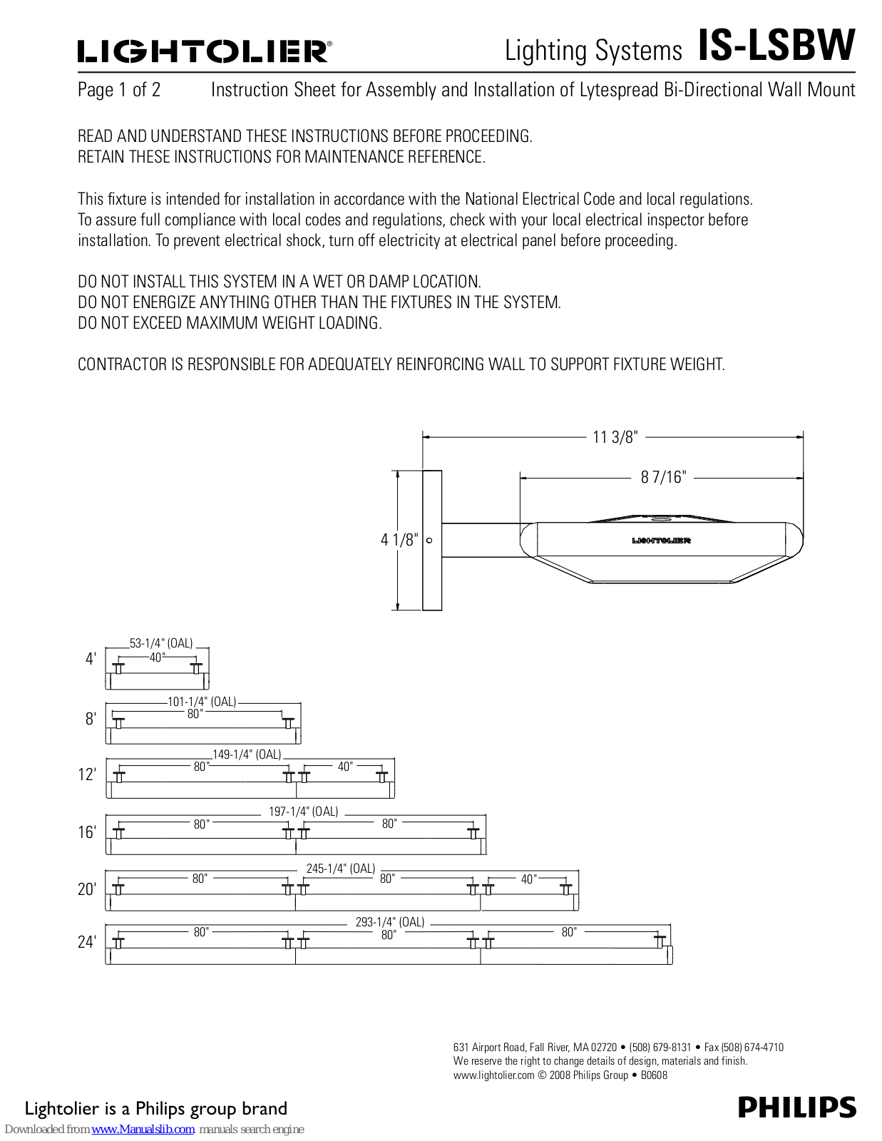 Philips IS-LSBW, Lightolier IS-LSBW Instruction Sheet