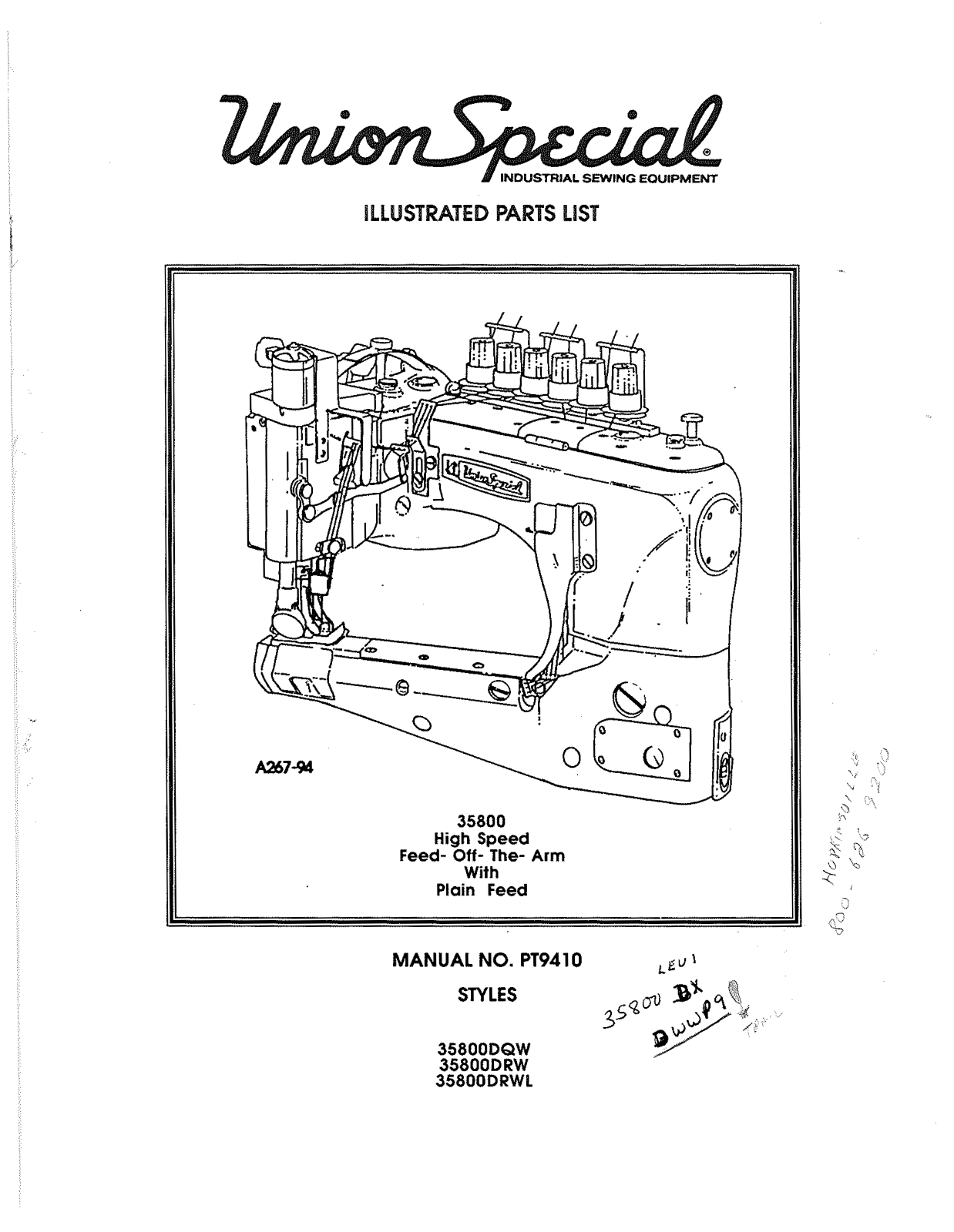 Juki 35800DQW, 35800DRW, 35800DRWL Parts List