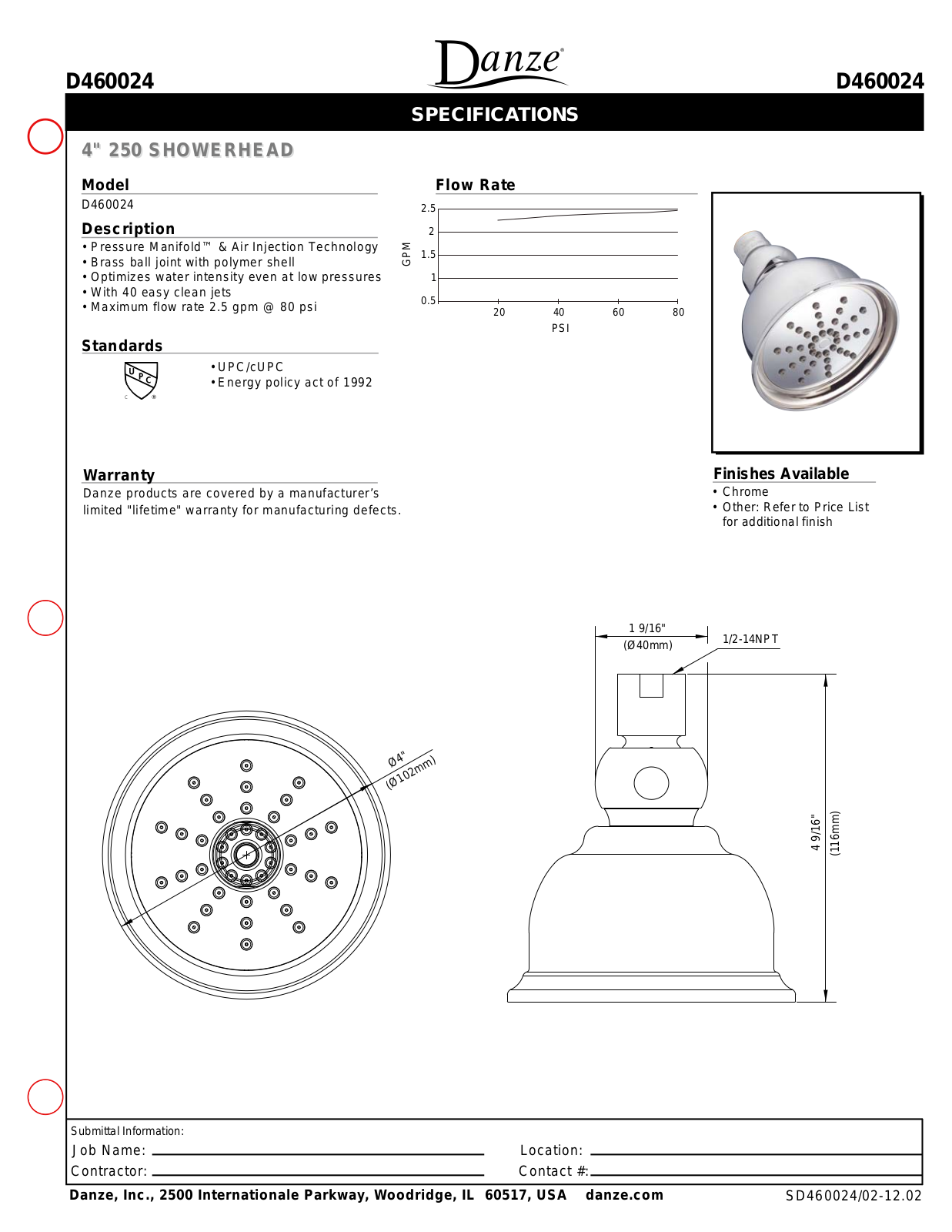 Danze D460024 Spec Sheets - ManualMachine.com
