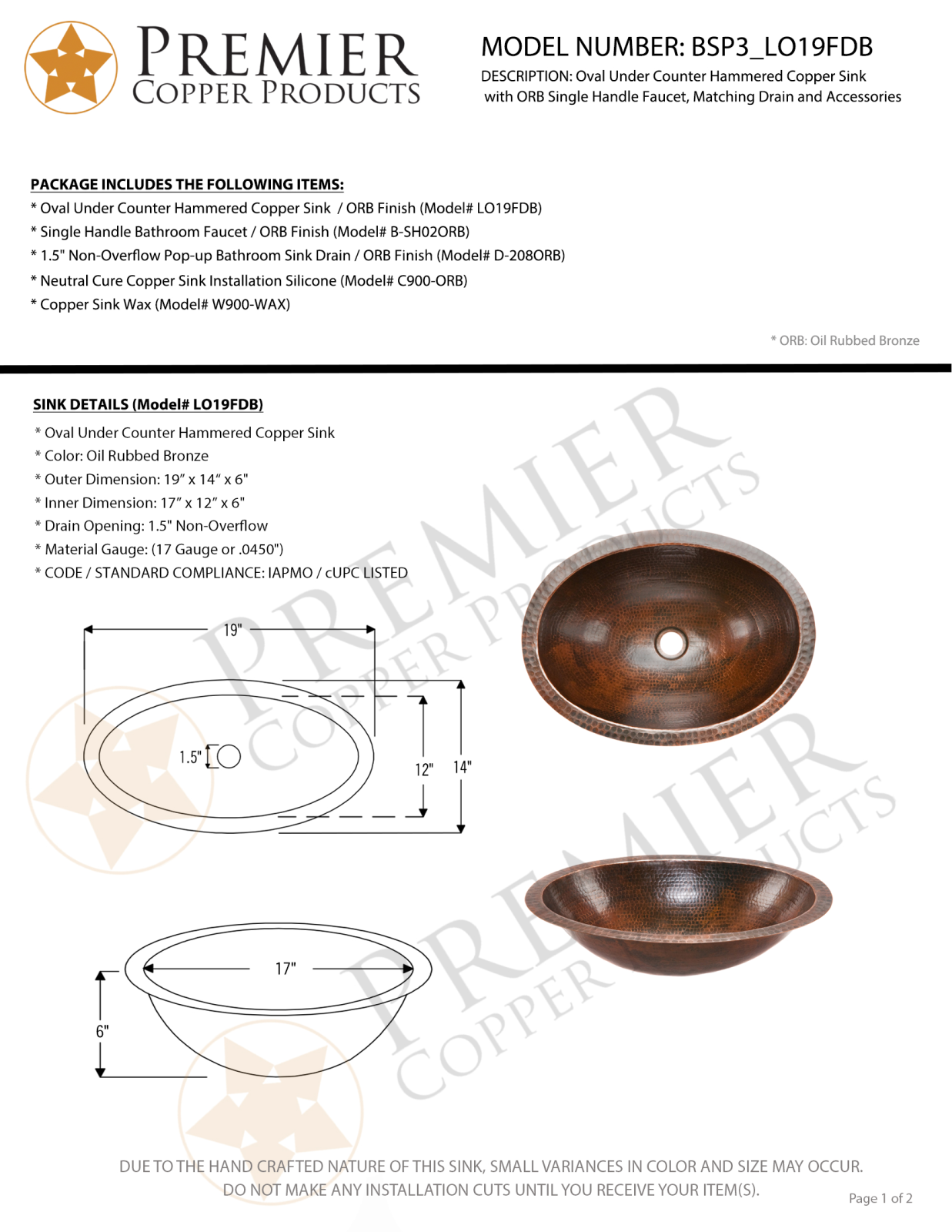 Premier Copper Products IER1616 Specifications - ManualMachine.com