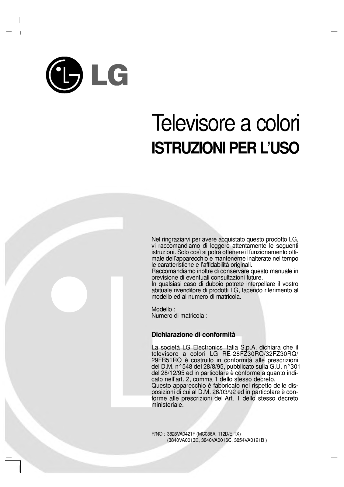 Lg RE-29FB51RQ User Manual