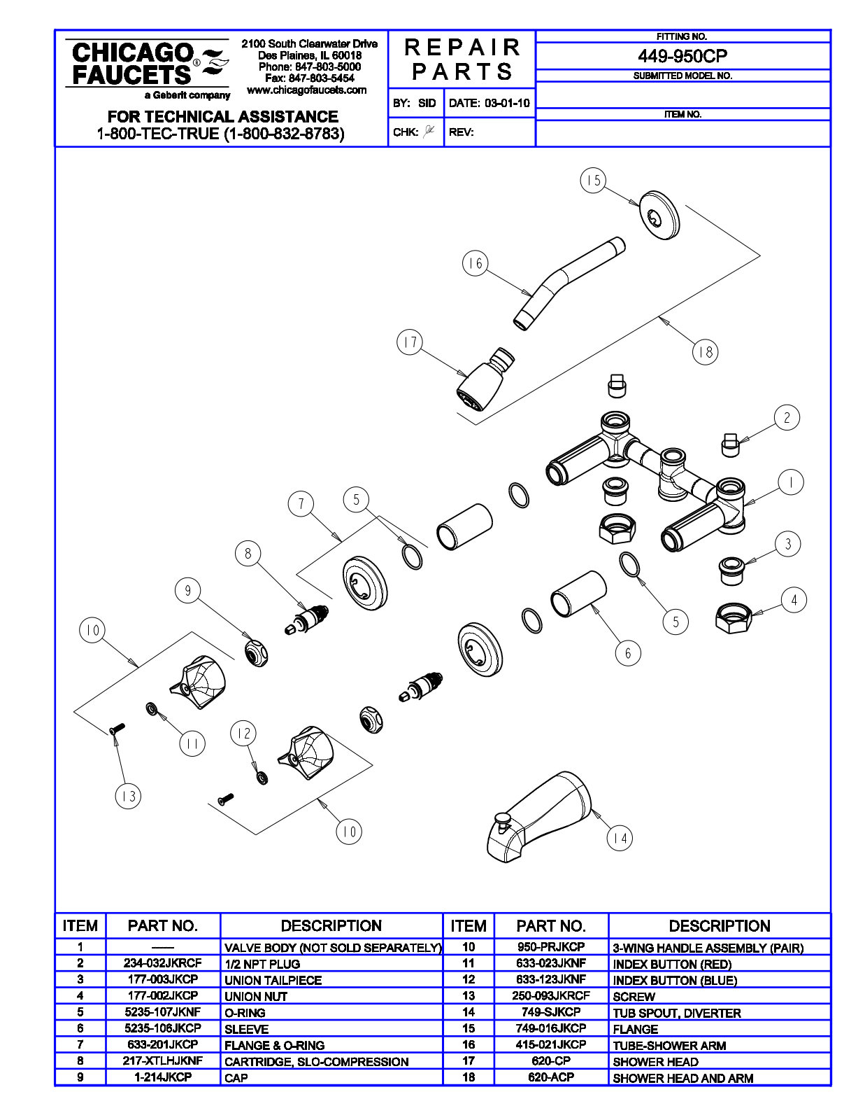 Chicago Faucet 449-950 Parts List