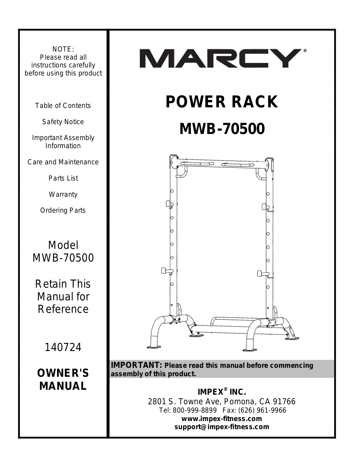 Impex MWB-70500 Owner's Manual