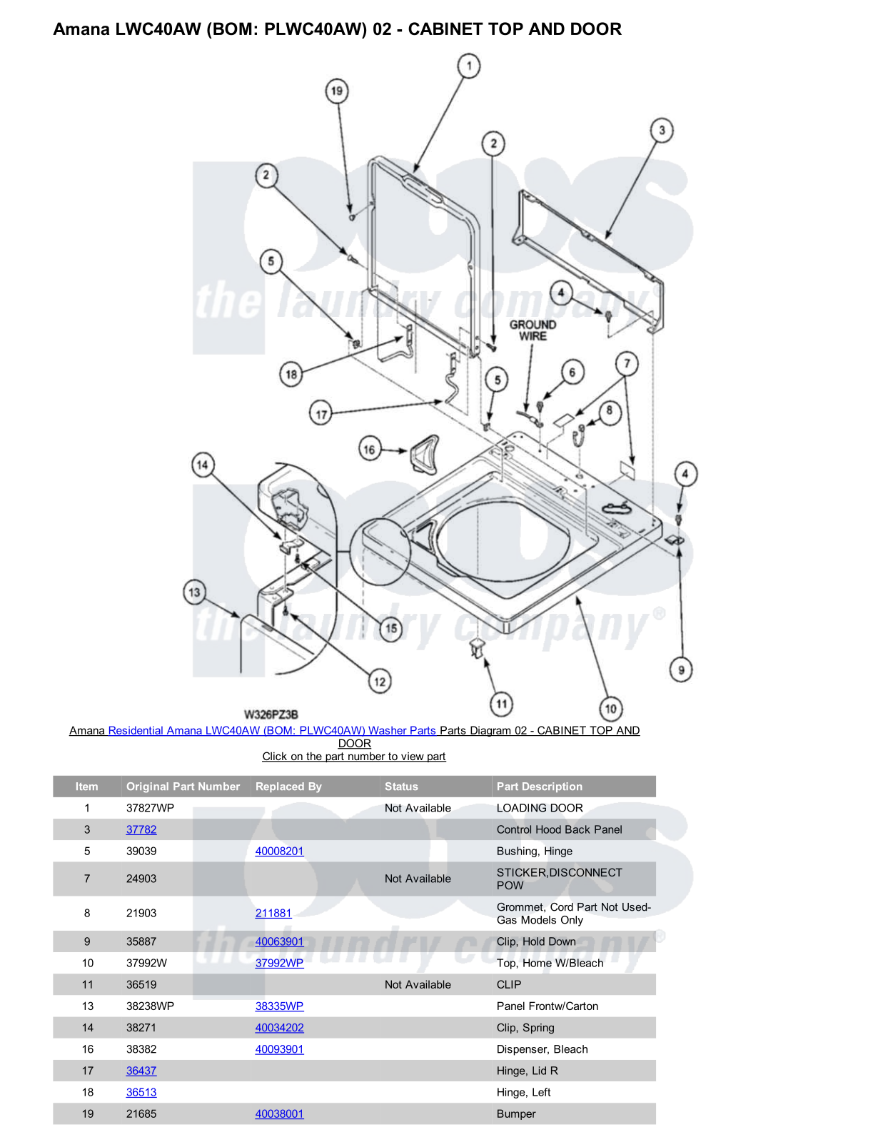 Amana LWC40AW Parts Diagram