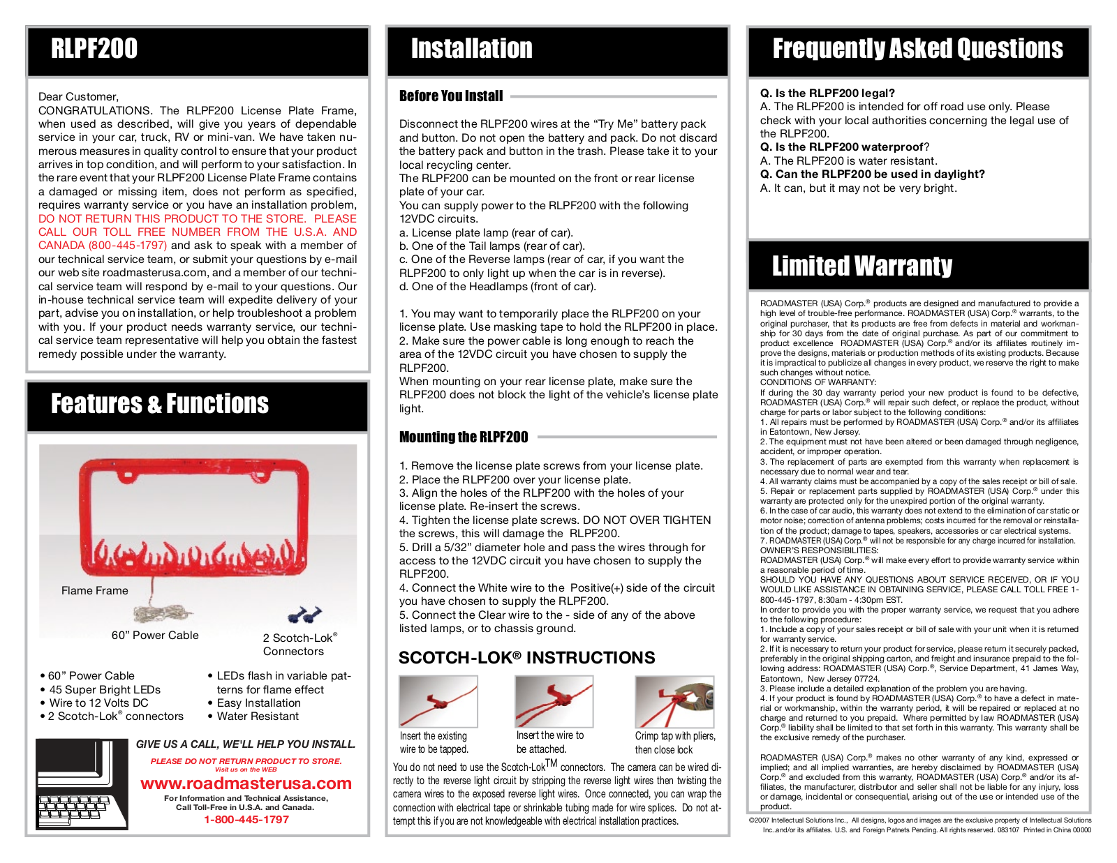 Roadmaster RLPF200 User Manual