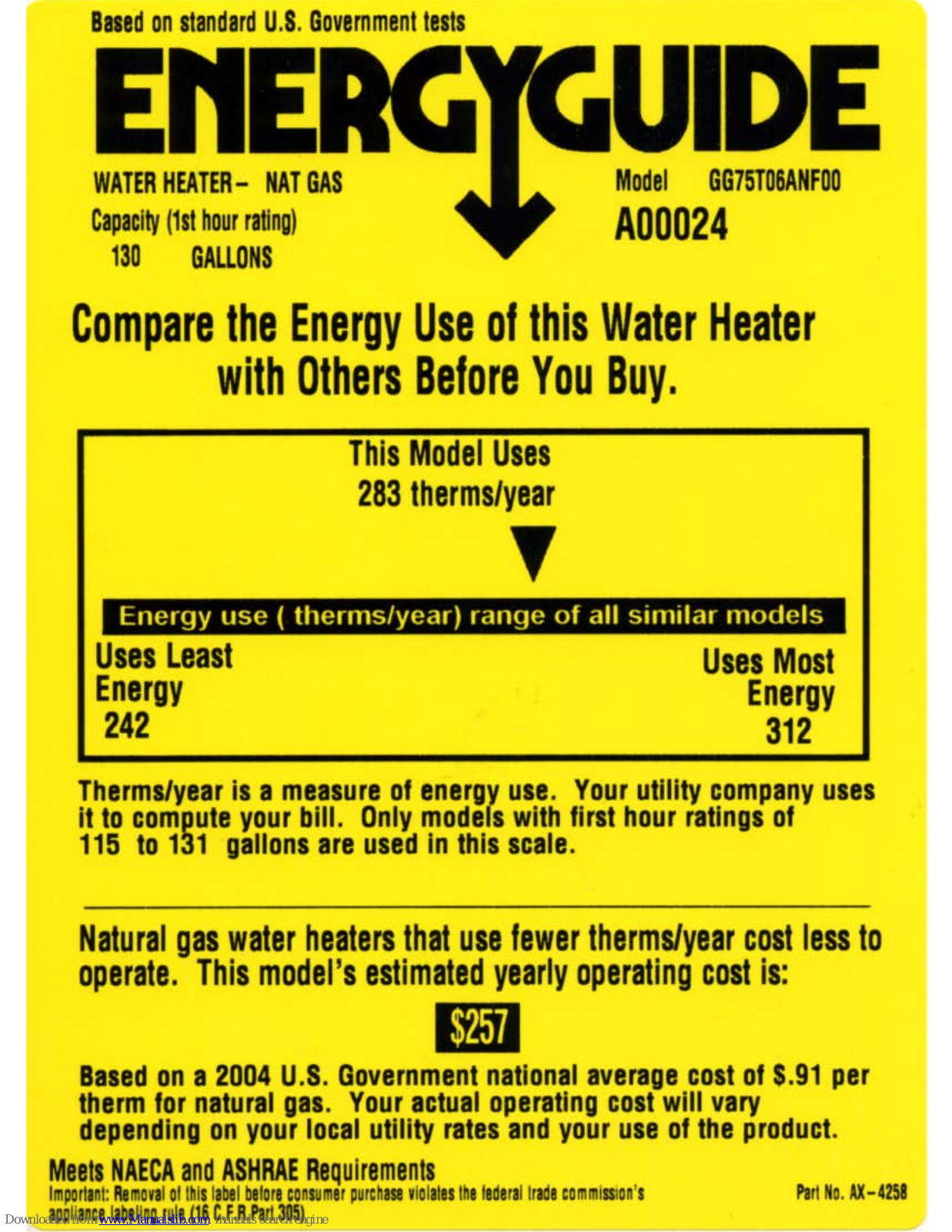 GE GG75T06ASK, GG75T06ANF00 Energy Manual