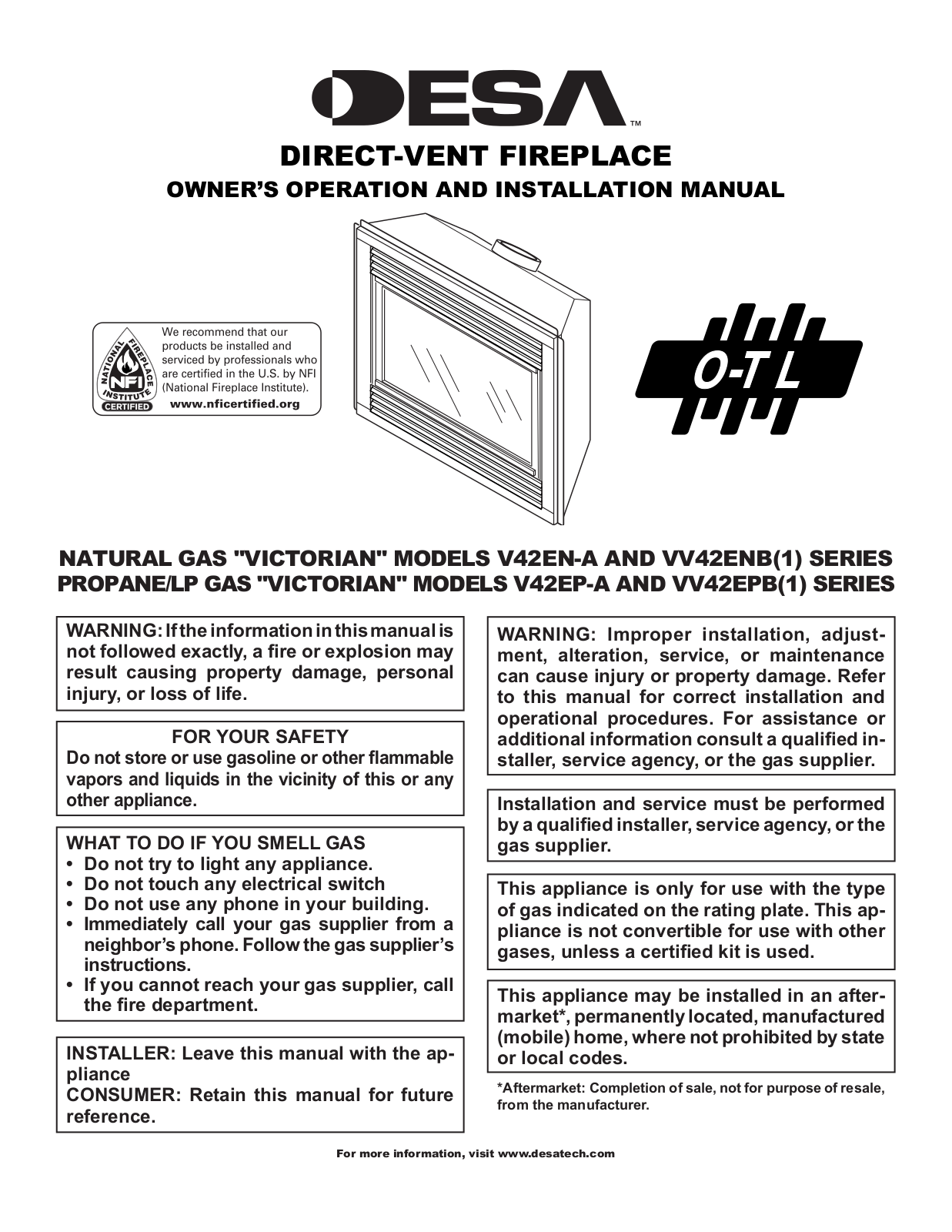 Desa Tech V42ENH-A, V42EN-A, V42ENS-A, V42EP-A, V42EPH-A Owner's Manual