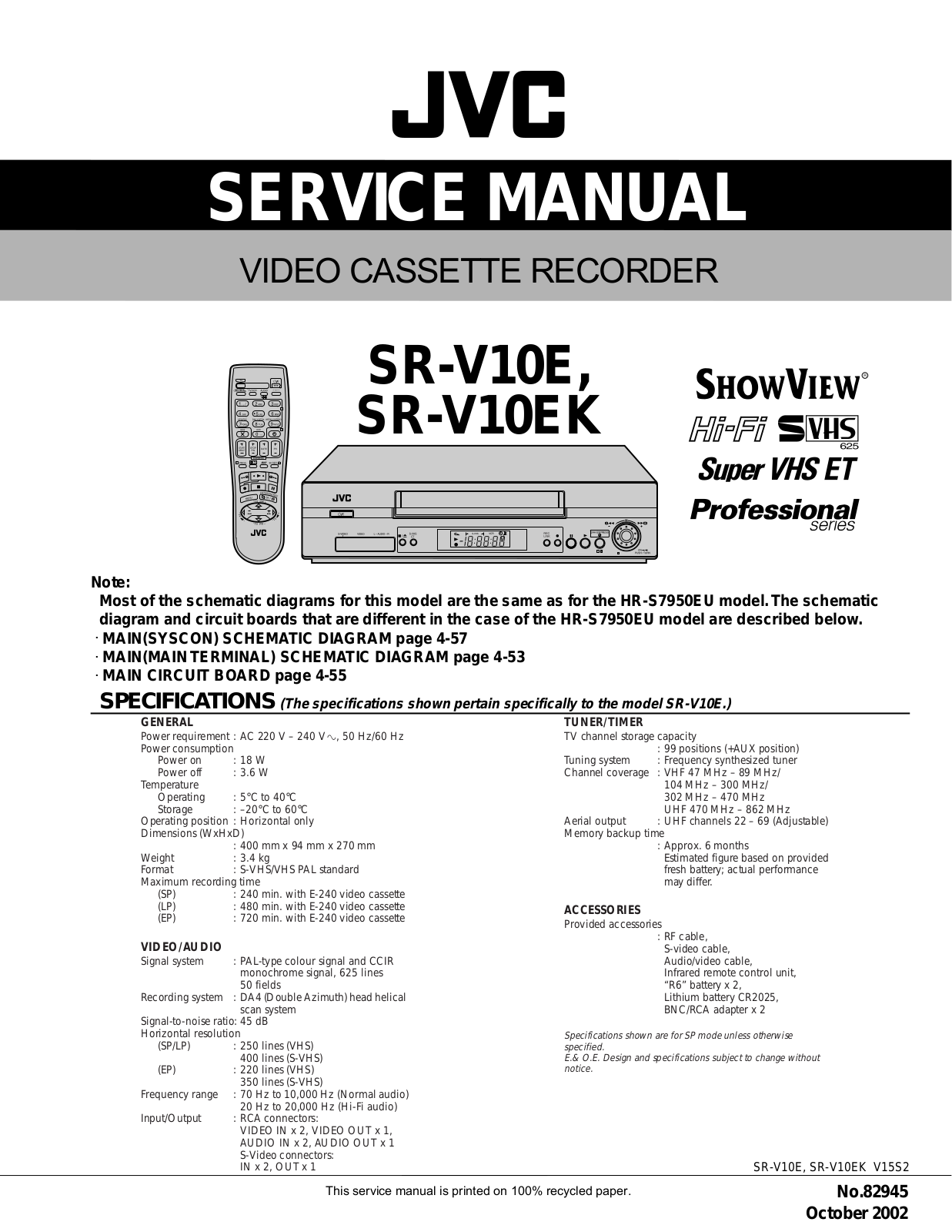 Jvc SR-V10 Service Manual