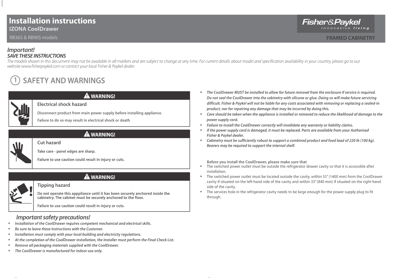 Fisher Paykel RB36S25MKIW User Manual