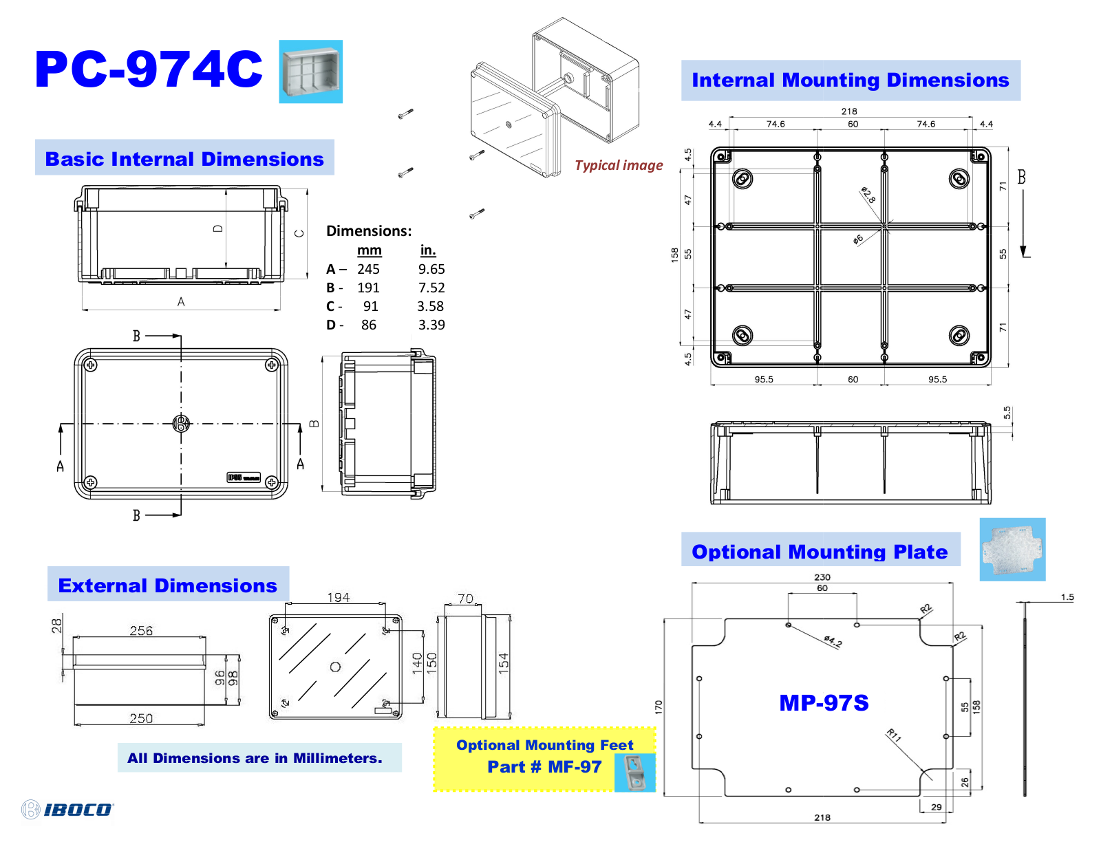 Iboco PC-974C Dimensional Sheet