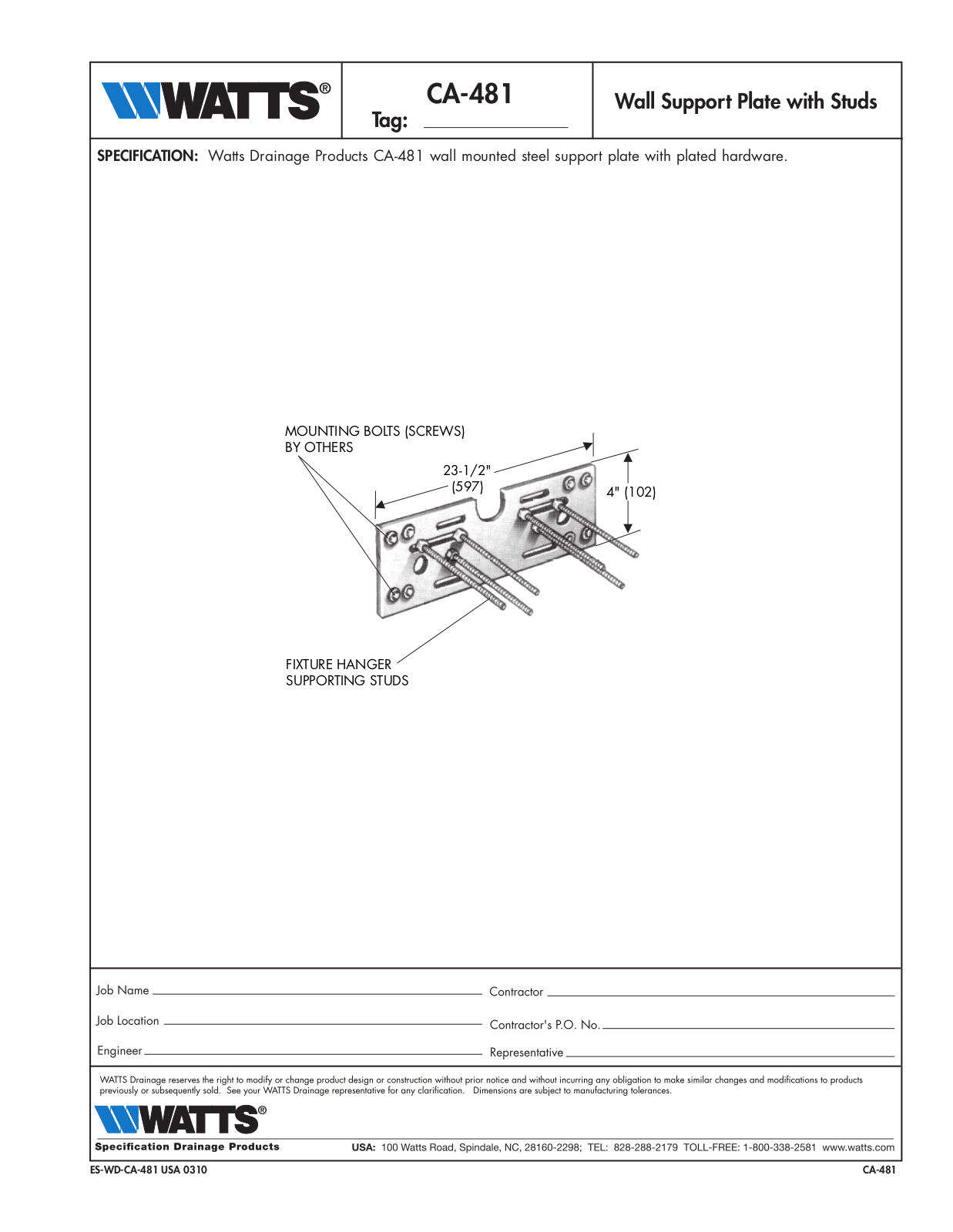 Watts CA-481 User Manual