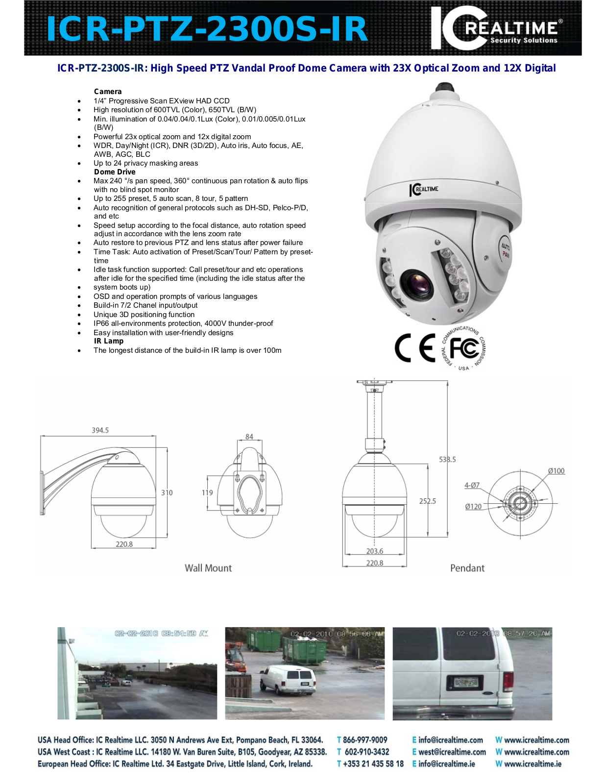 ICRealtime PTZ-2300SIR Specsheet