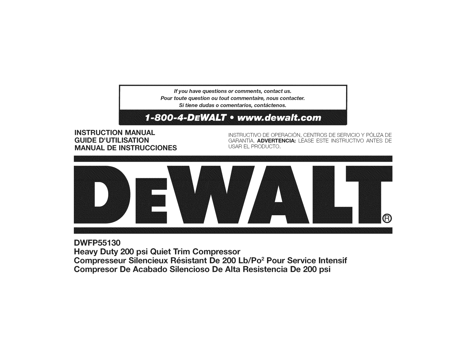 DeWalt DWFP55130 TYPE 2, DWFP55130 TYPE 1 Owner’s Manual