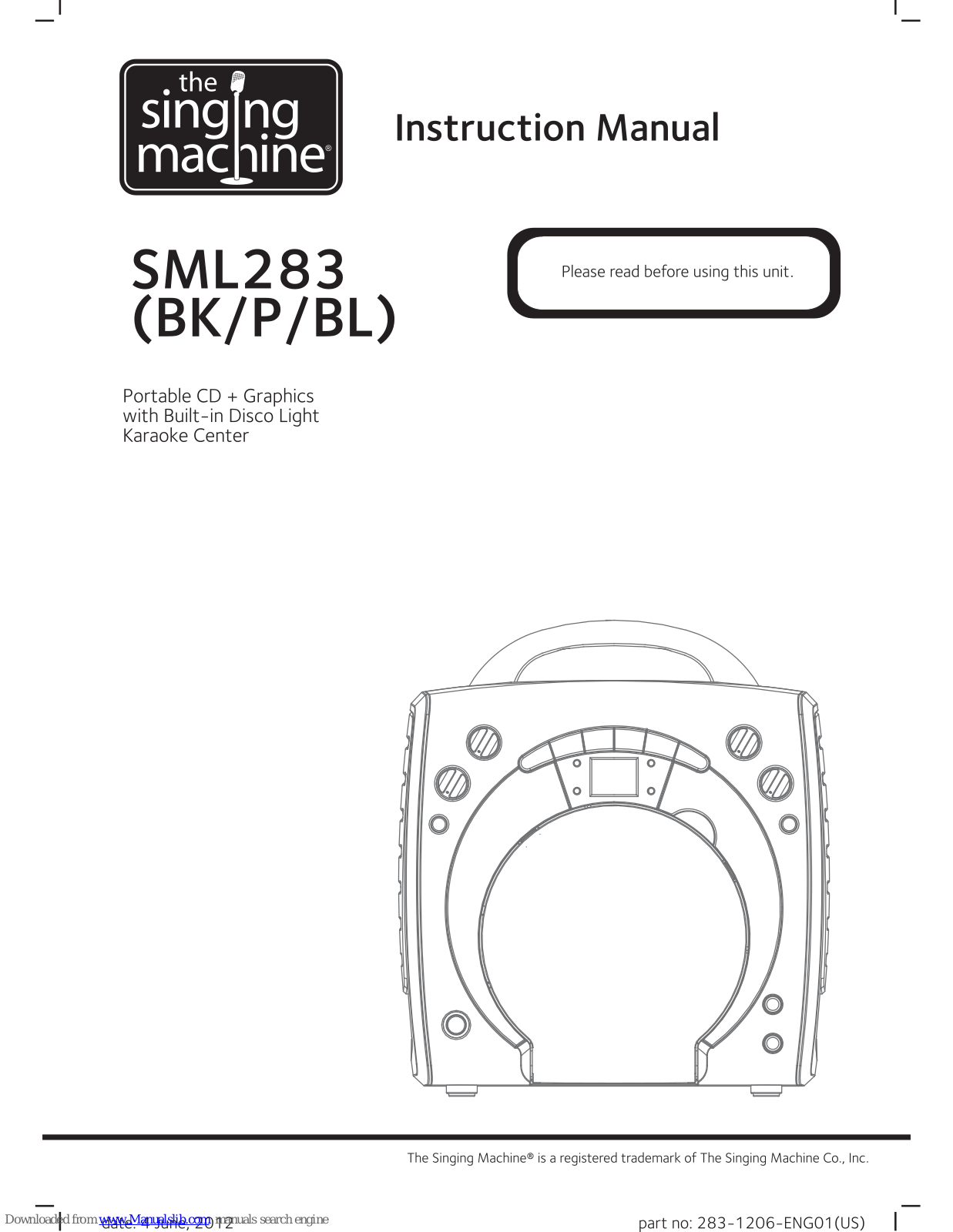 The Singing Machine SML283, SML283BK, SML283P, SML283BL Instruction Manual