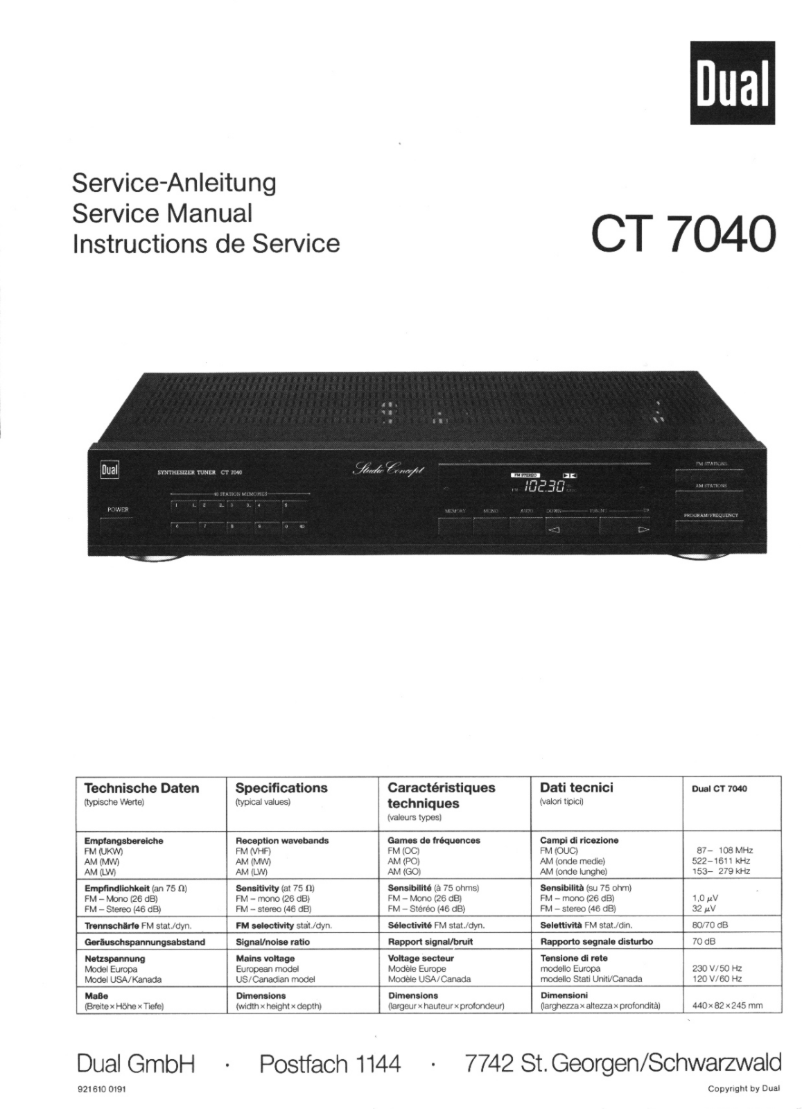 Dual CT-7040 Service manual