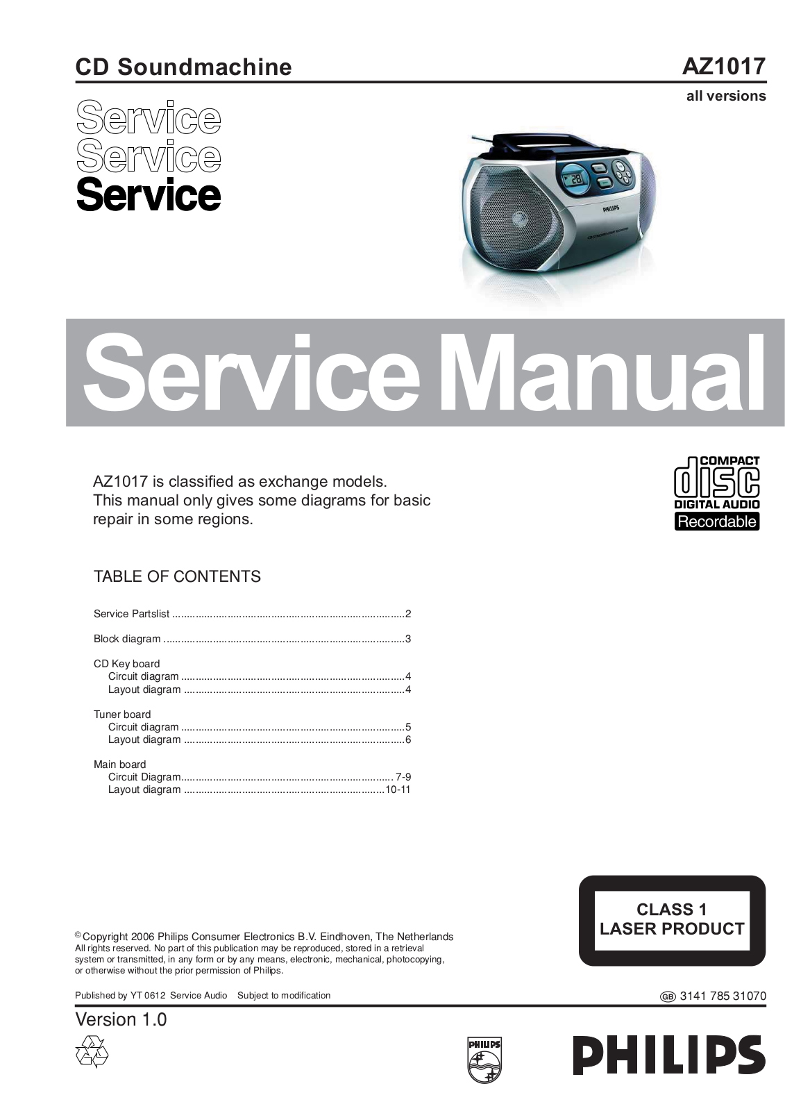 Philips AZ-1017 Service manual