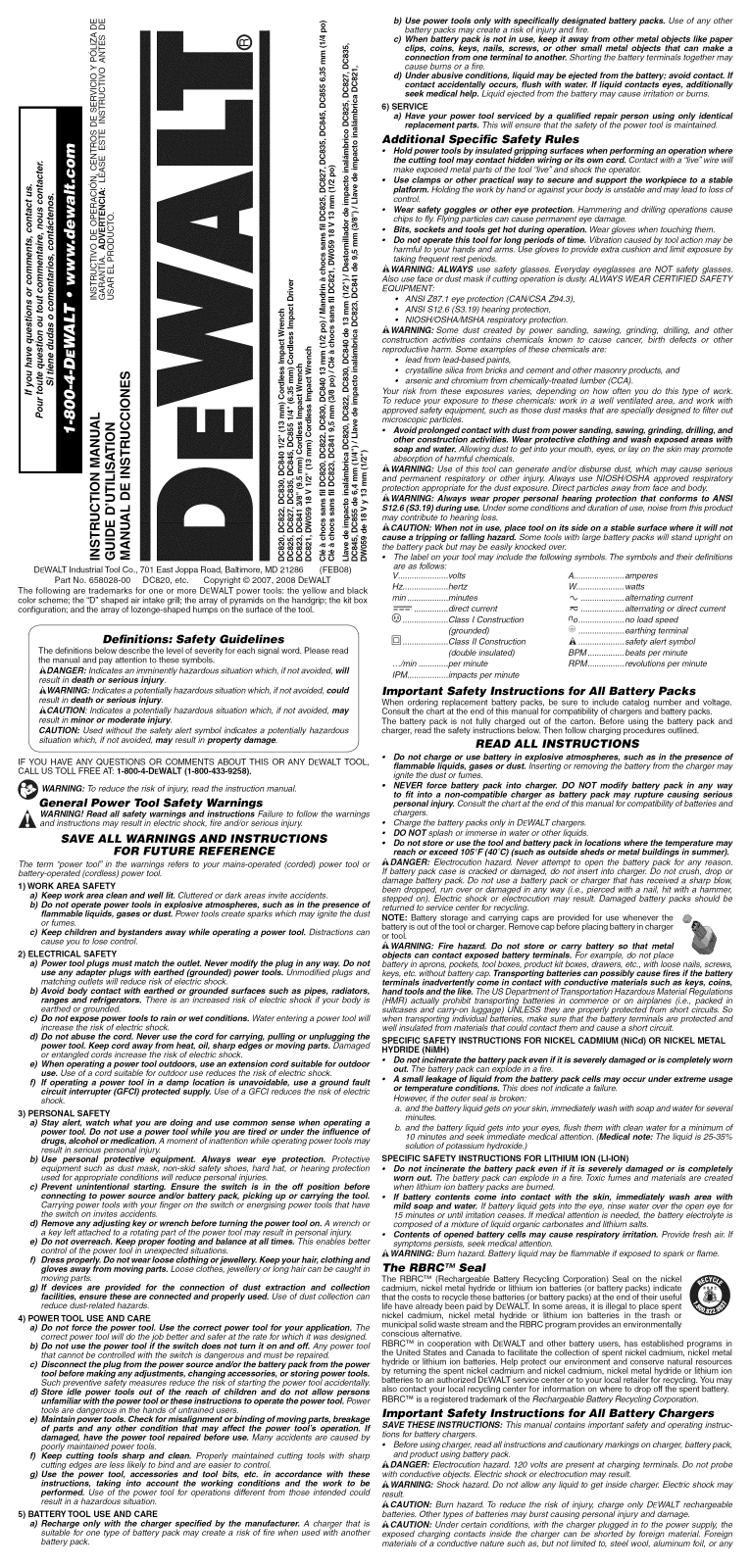 DeWalt DC823KA TYPE 1 Owner’s Manual