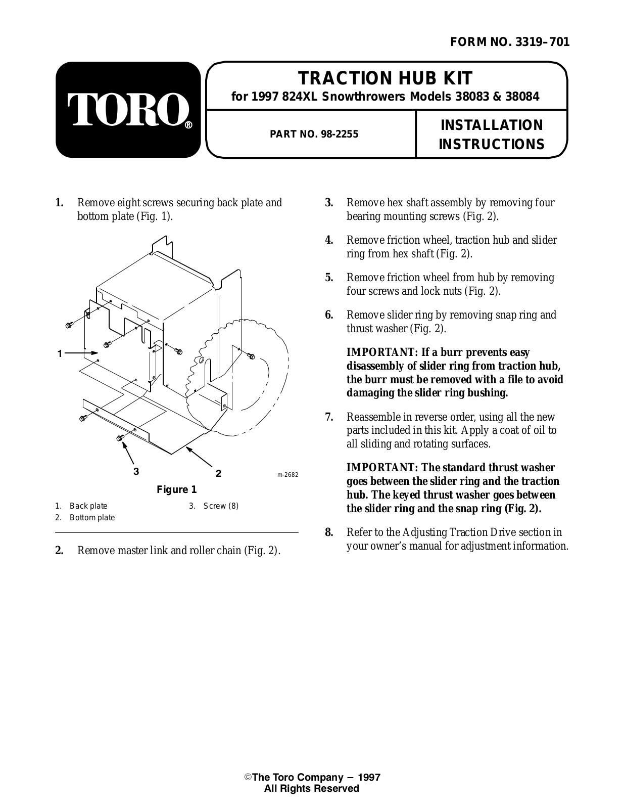 Toro 98-2255 Installation Instructions