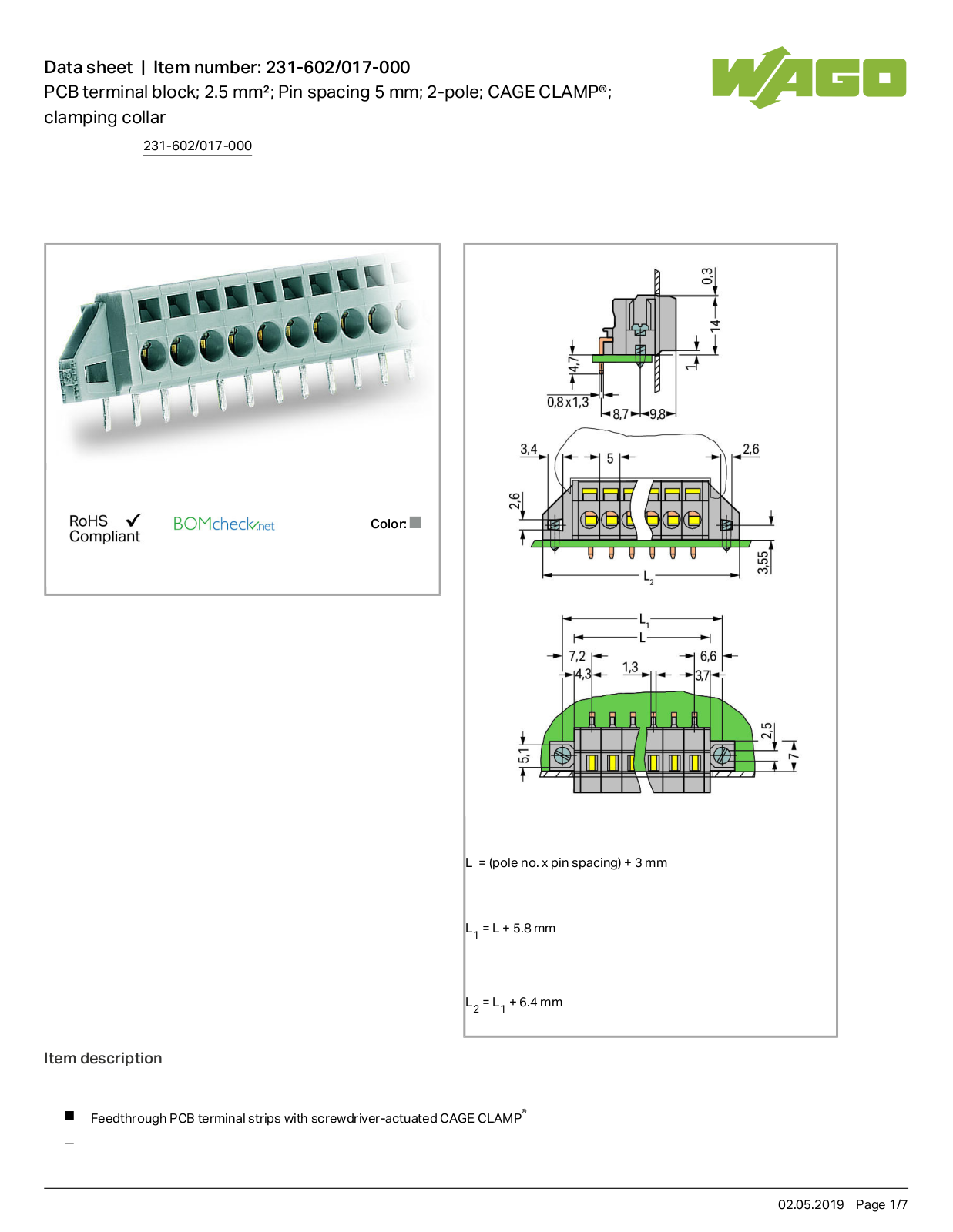 Wago 231-602/017-000 Data Sheet