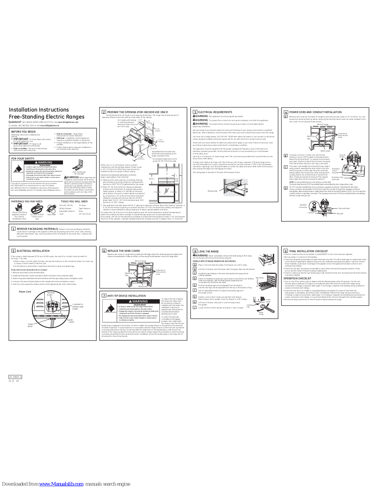 GE JB640SRSS, JB640MRBS, JBP35SMSS, JB640DRWW, JB640DRCC Installation Instructions Manual