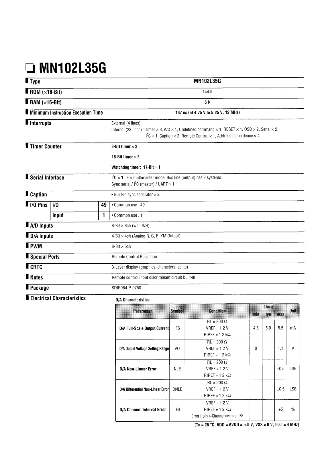 Panasonic MN102L35G Datasheet