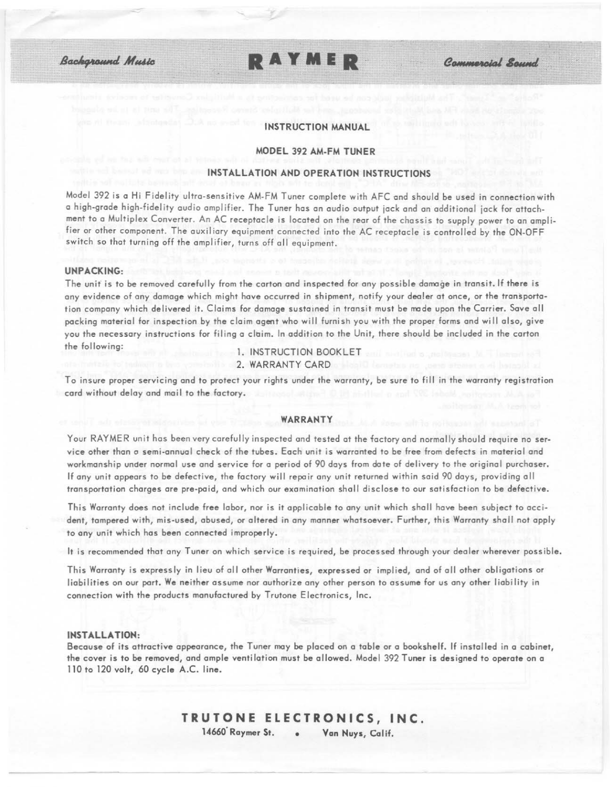 Telex 392 User Manual