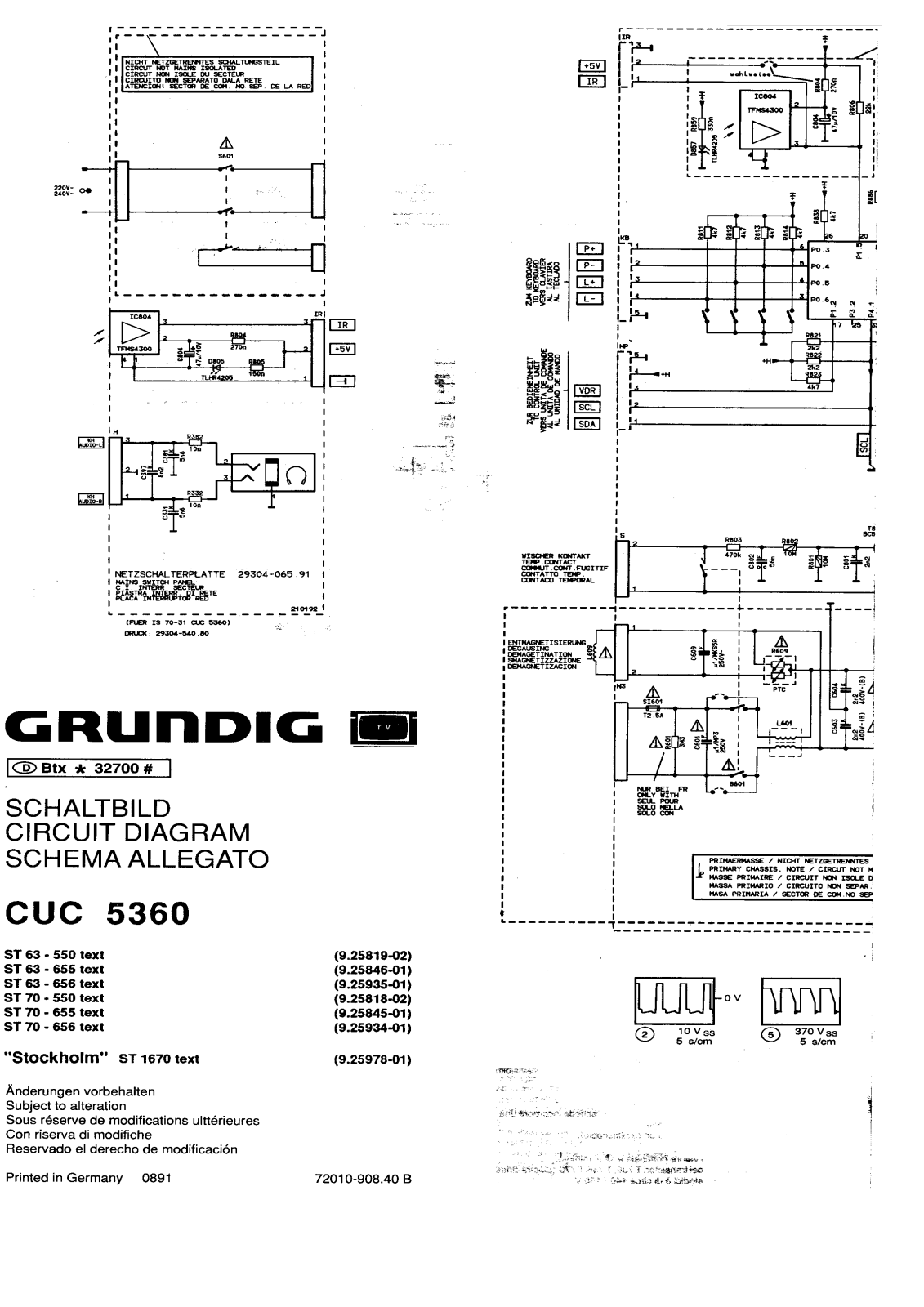 Grundig ST 63-550, ST 63-655, ST 63-656, ST 70-550, ST 70-655 Service Manual