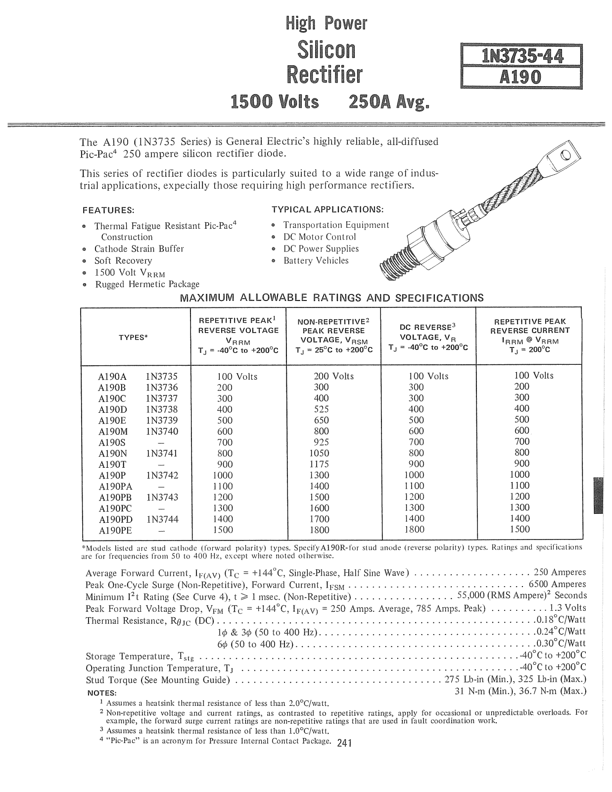 Powerex A190 Data Sheet