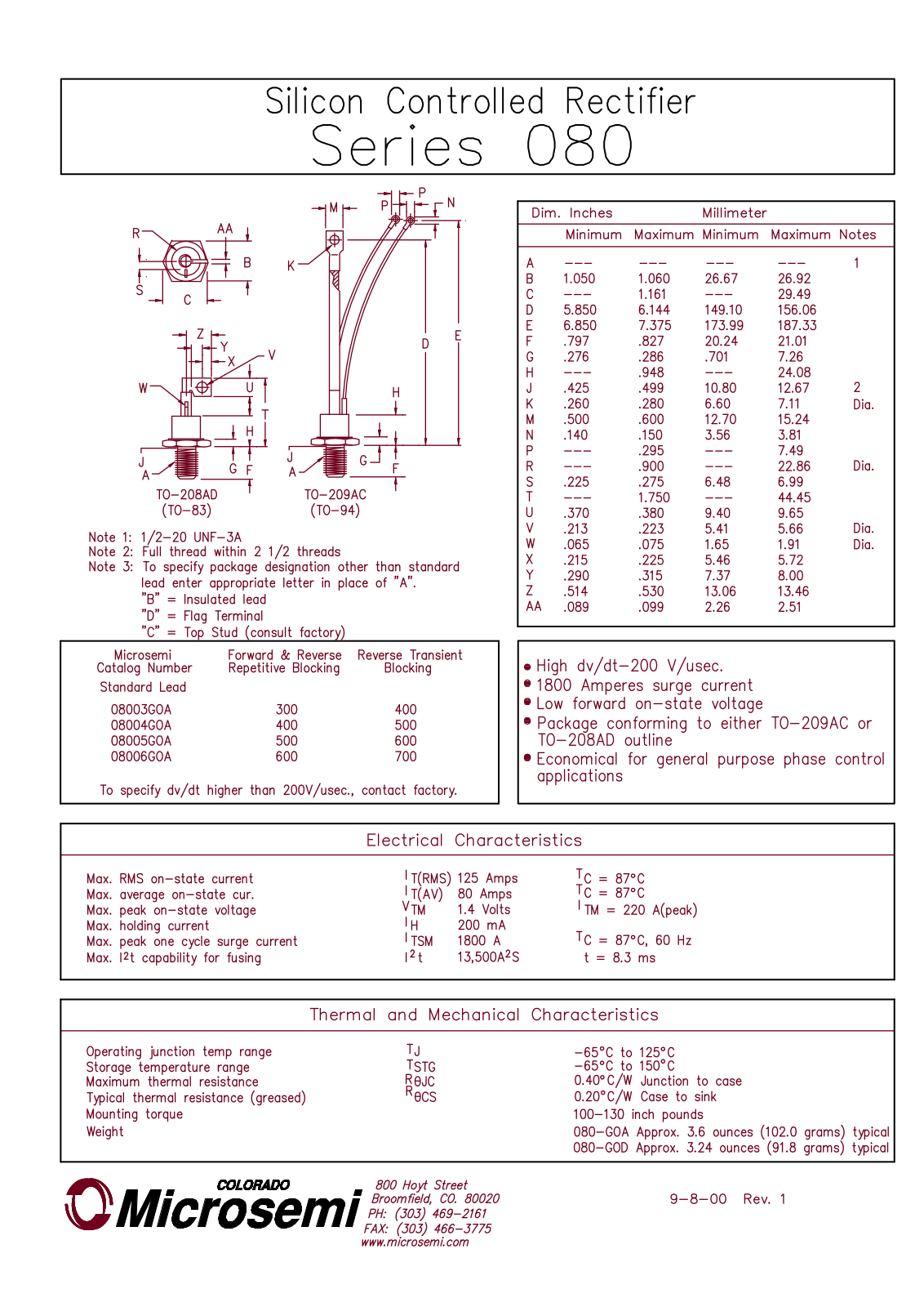 Microsemi Corporation 08003GOA Datasheet