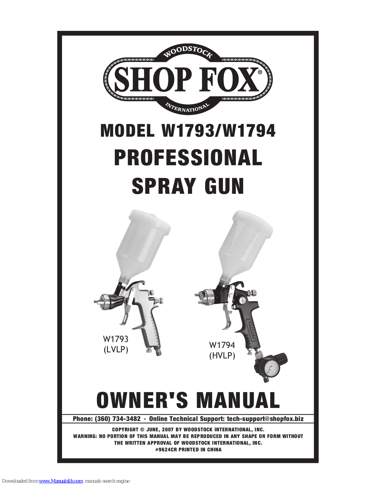 Shop fox SHOP FOX W1794, W1794 Owner's Manual