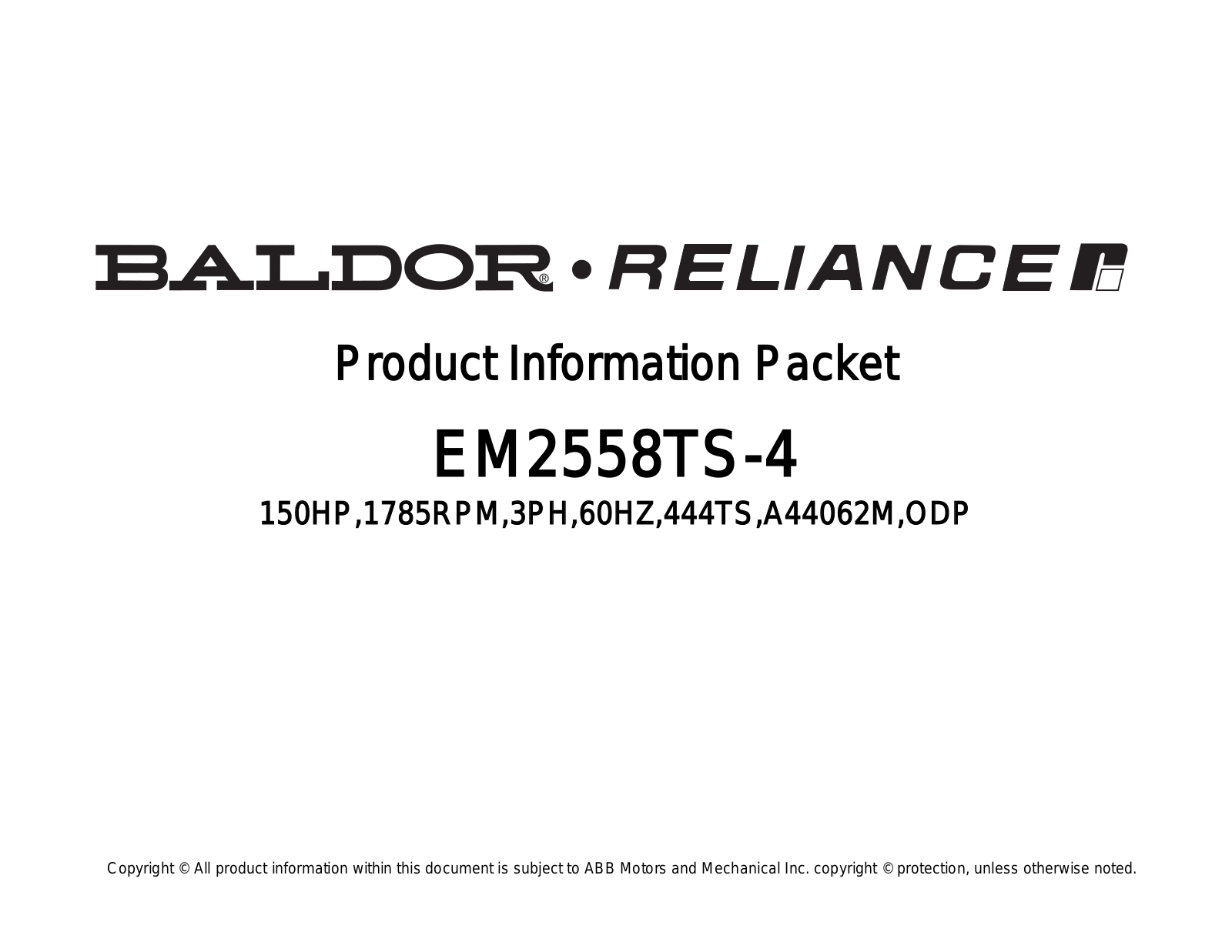 Baldor EM2558TS-4 Product Information Sheet