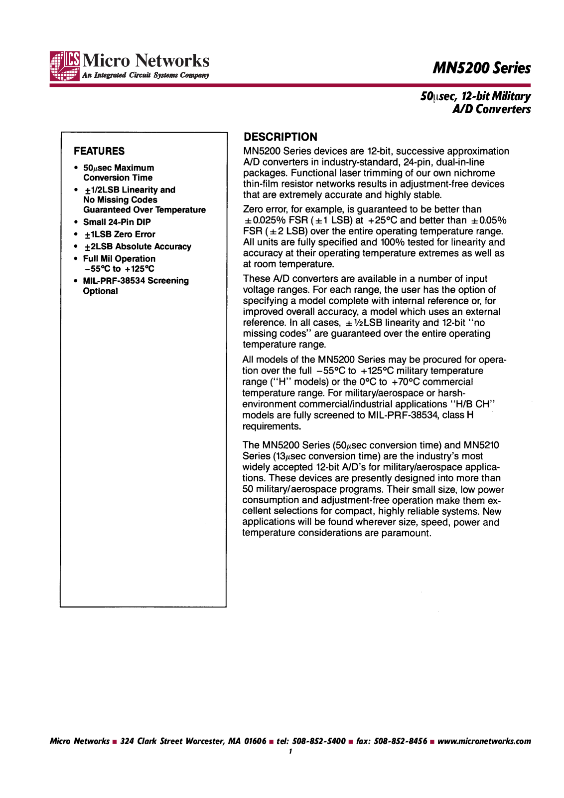 Micronetworks MN5200, MN5201H, MN5201H-B, MN5201H-BCH, MN5200H-BCH Datasheet