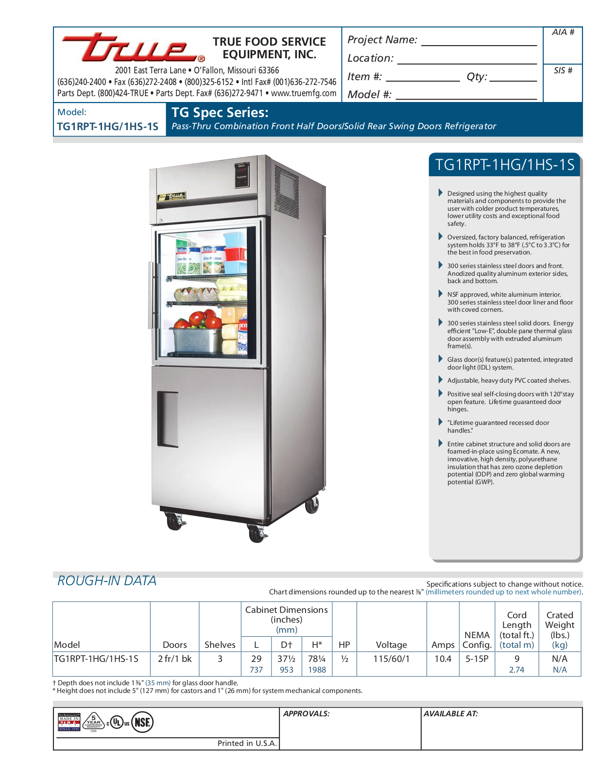 True TG1RPT-1HG-1S User Manual