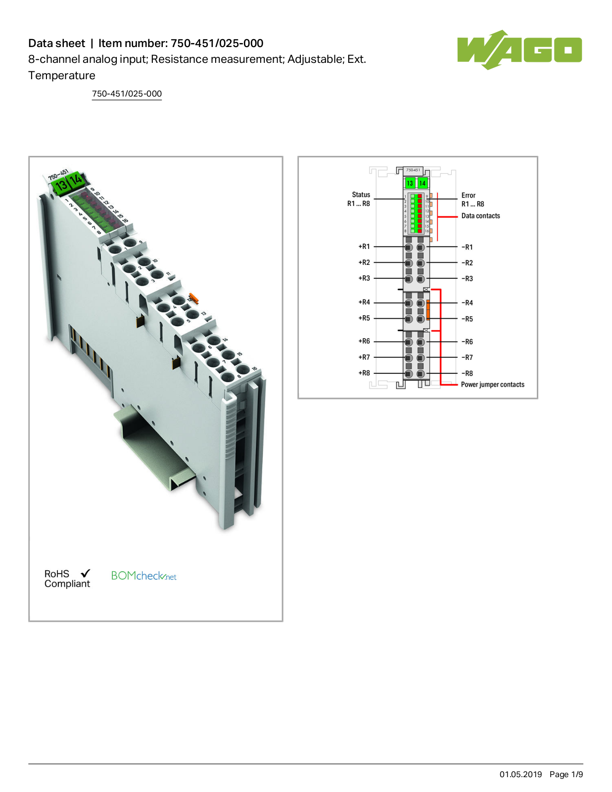 Wago 750-451/025-000 Data Sheet