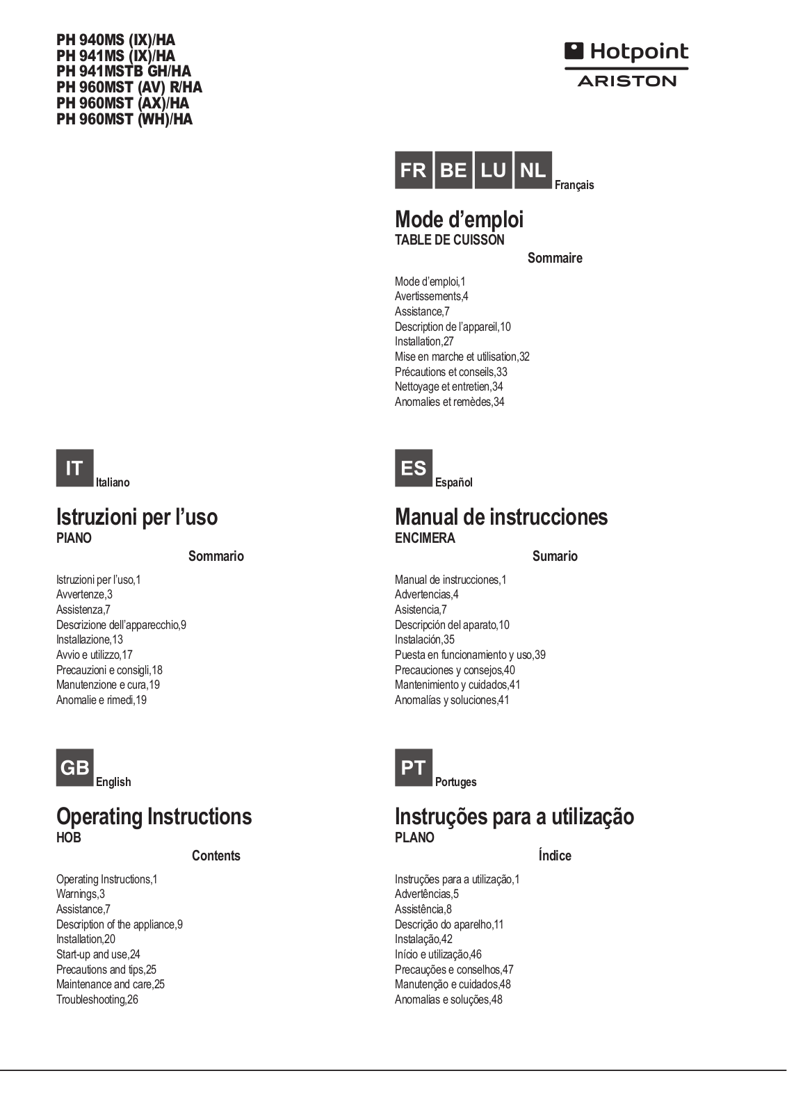 HOTPOINT/ARISTON PH 940MS (IX)/HA User Manual