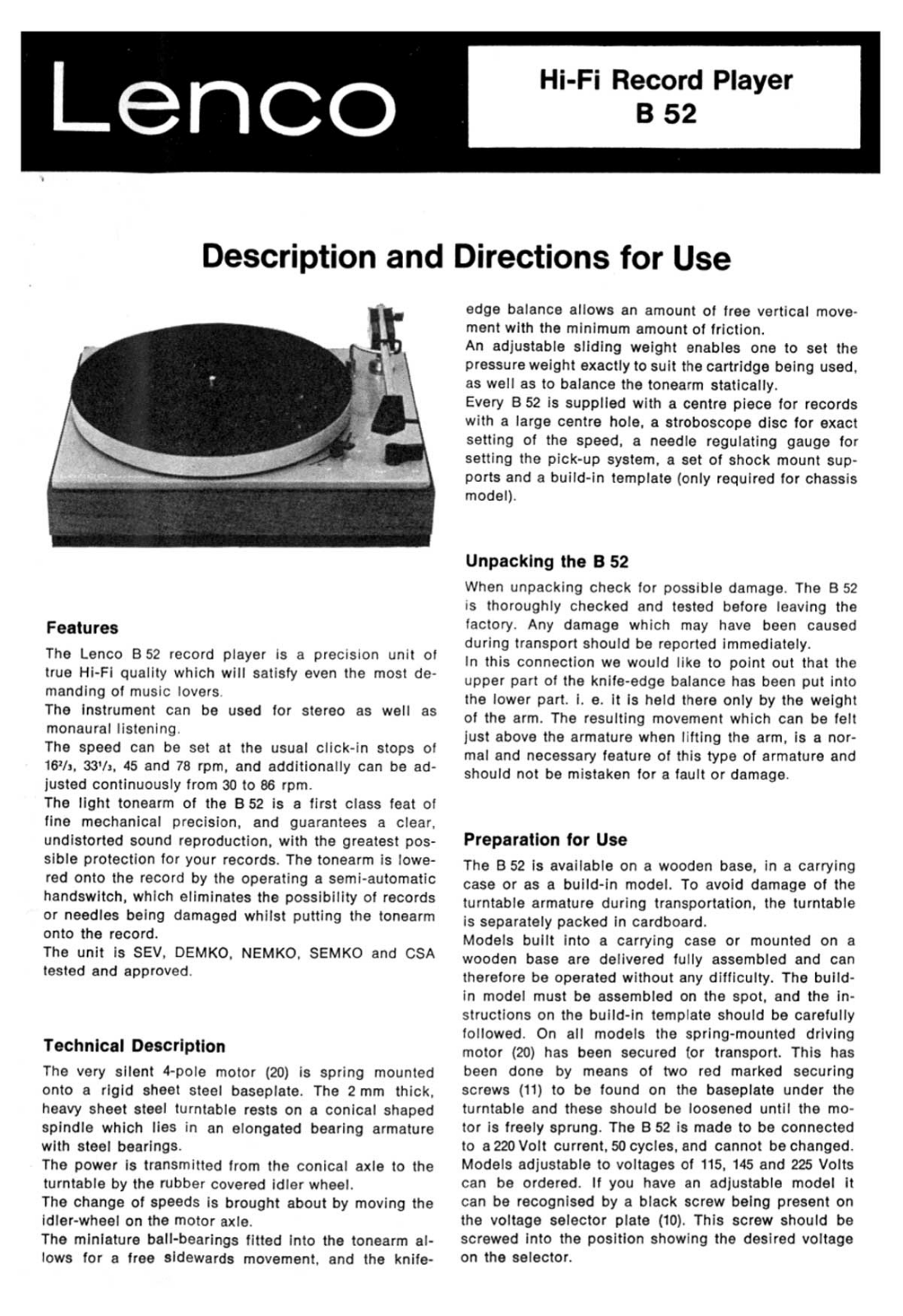 Goldring B-52 Owners manual