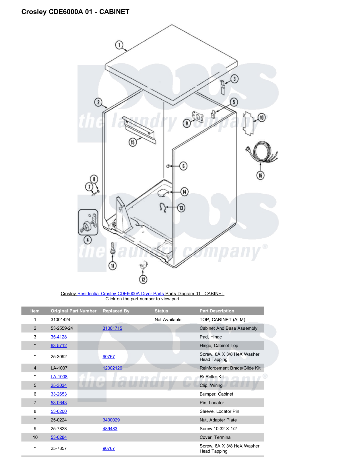 Crosley CDE6000A Parts Diagram