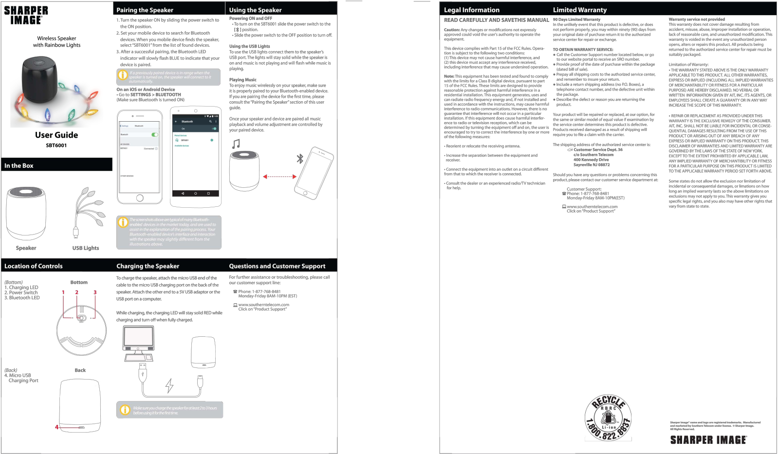 Sharper image SBT6001 User Manual